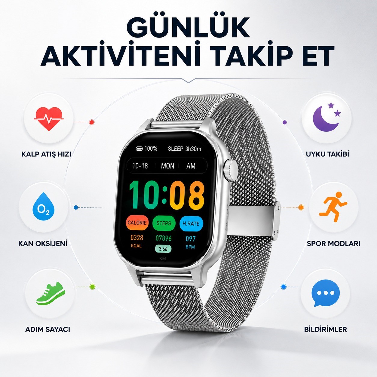 SW 13 Pro Akıllı Saat Super AMOLED Ekran Bluetooth Arama Konuşma Nabız Adım Uyku Takibi Spor Modlu 3 Kordonlu Smart Watch
