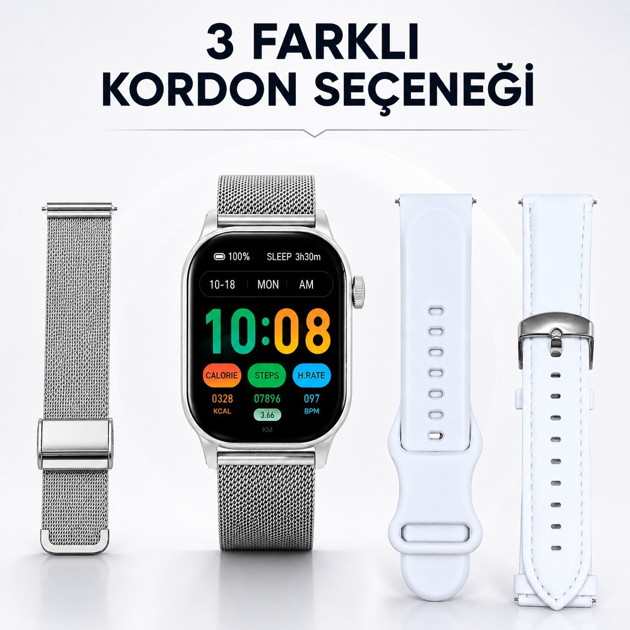 SW 13 Pro Akıllı Saat Super AMOLED Ekran Bluetooth Arama Konuşma Nabız Adım Uyku Takibi Spor Modlu 3 Kordonlu Smart Watch