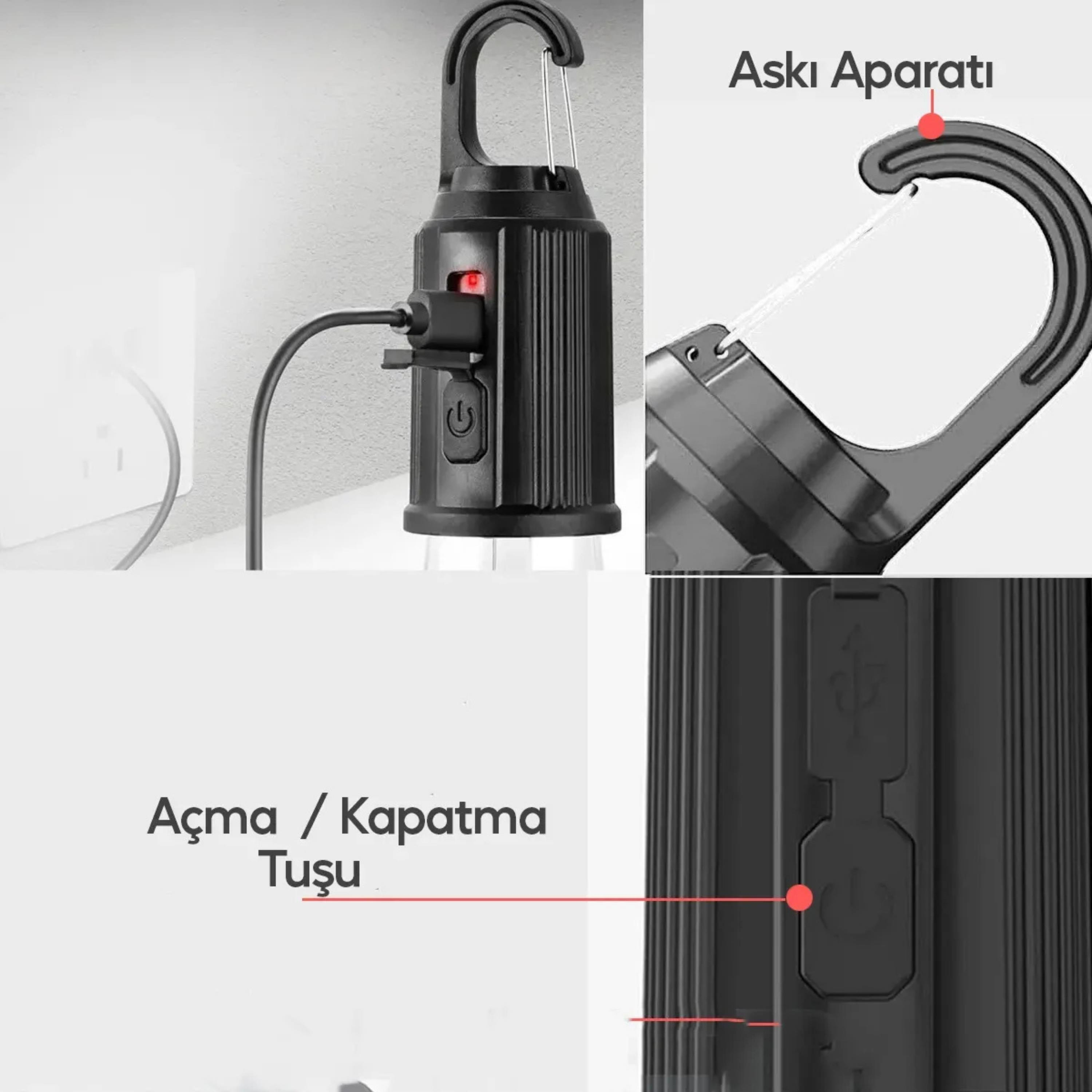 T01 Kamp Lambası 10W Askılı Kırılmaz Led Işık Usb Şarjlı Suya Dayanıklı Led Ampul