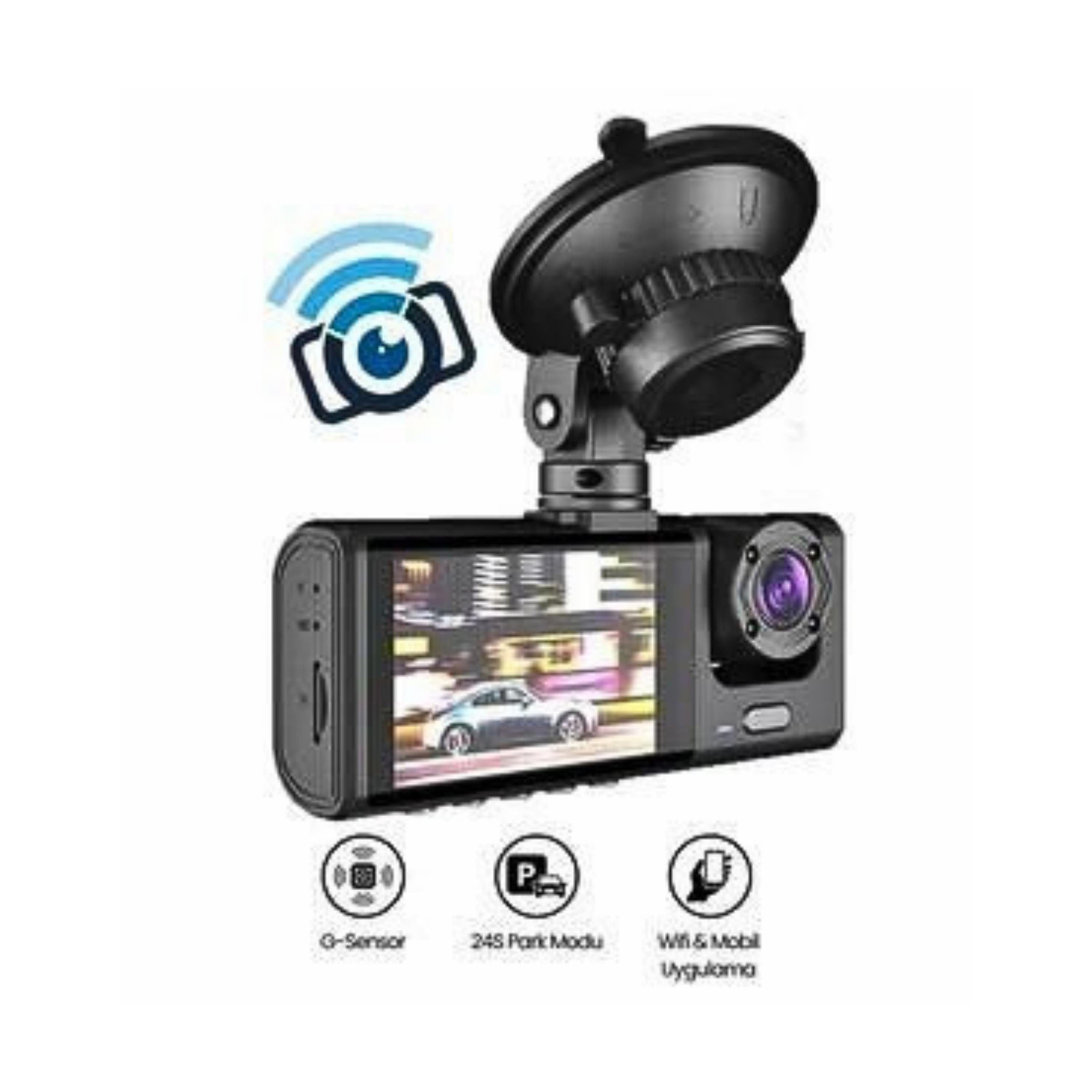 Üç Kameralı 1080 Full Hd G Sensör Özelikli Geri Görüşlü Araç İçi Kamera