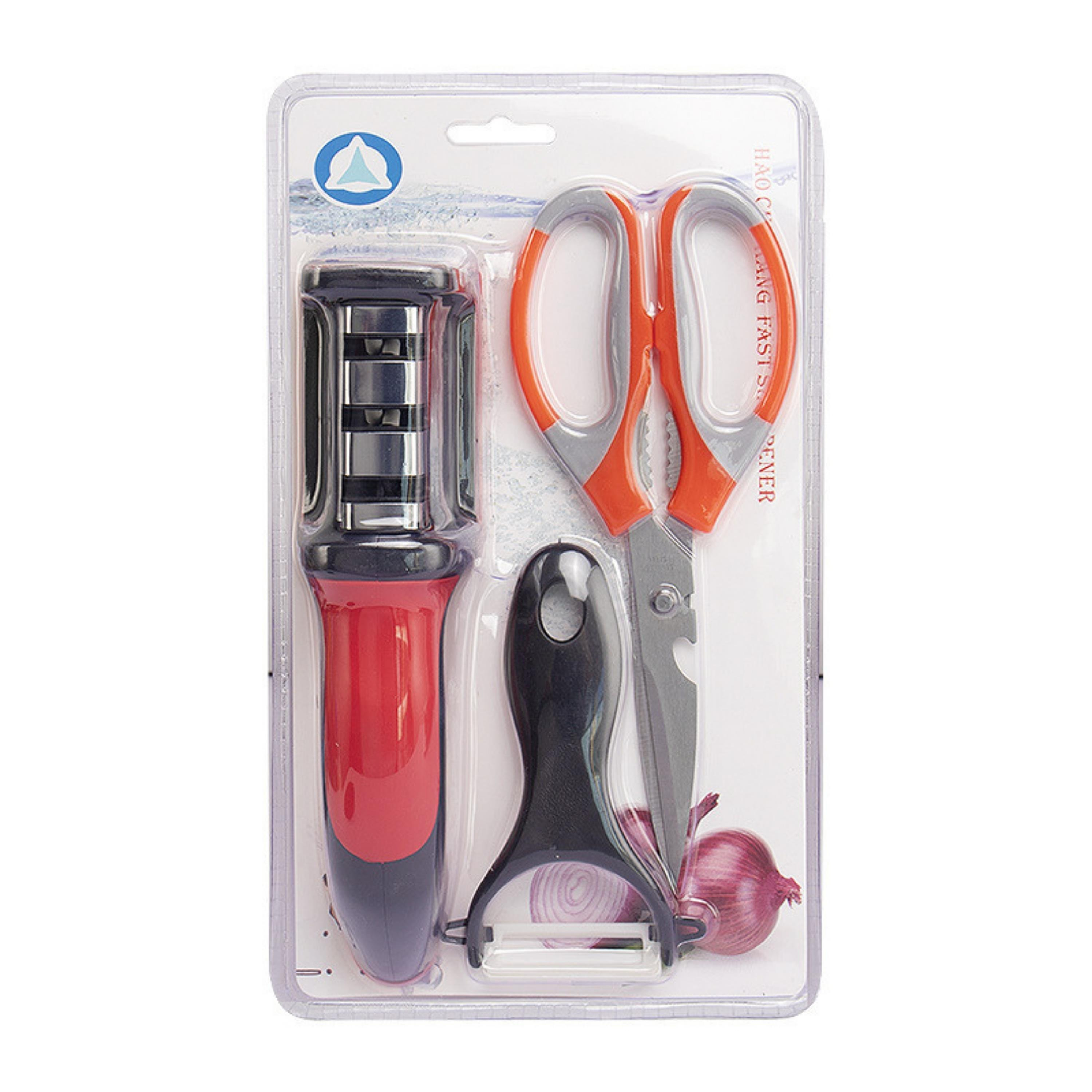 Üçlü Mutfak Seti Makas-Soyacak-Bıçak Bileyleme 3'Lü Set