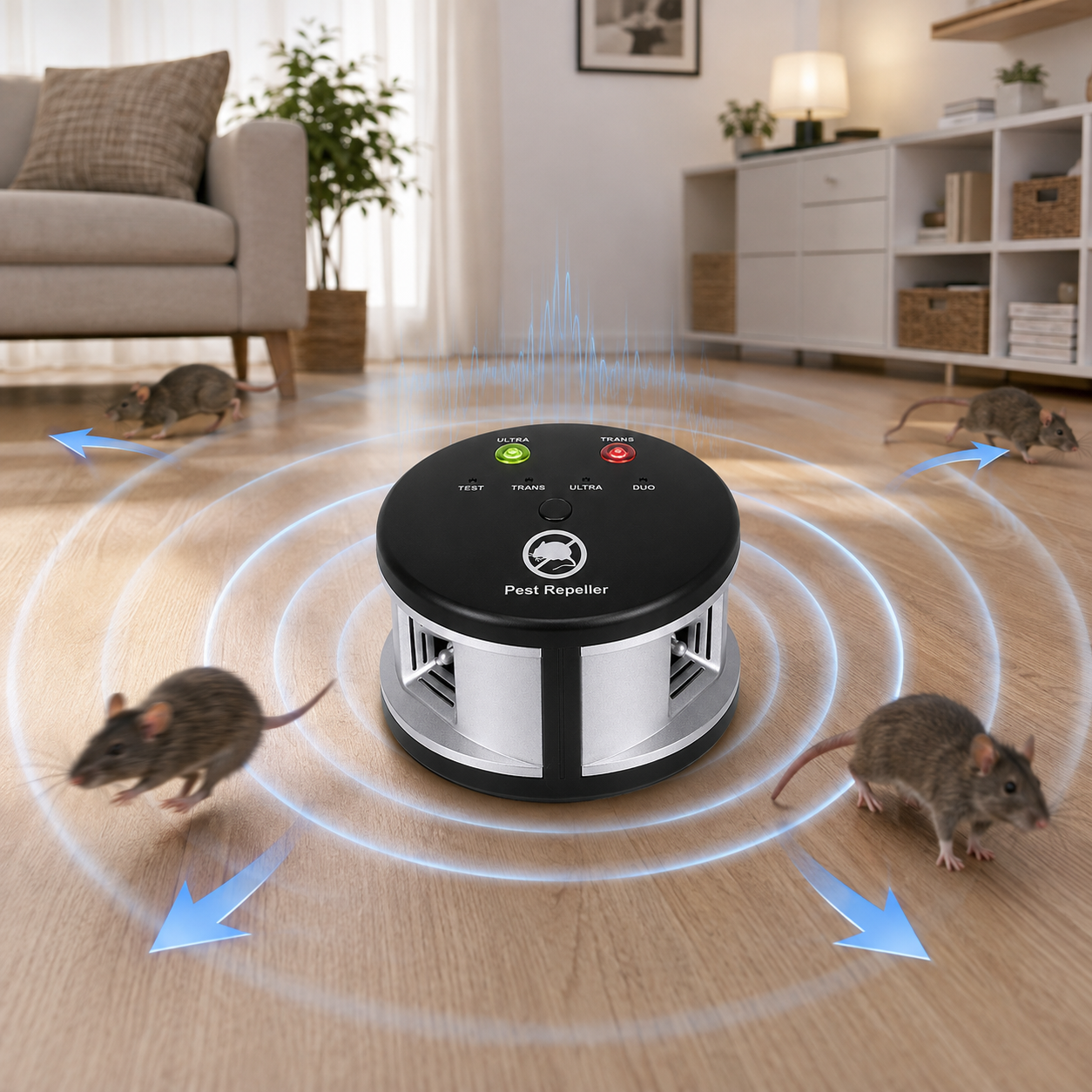 Ultrasonik Fare ve Kemirgen Uzaklaştırıcı 360 Derece Çok Yönlü Ses ve Basınç Dalgalı Elektrikli Haşere Kovucu