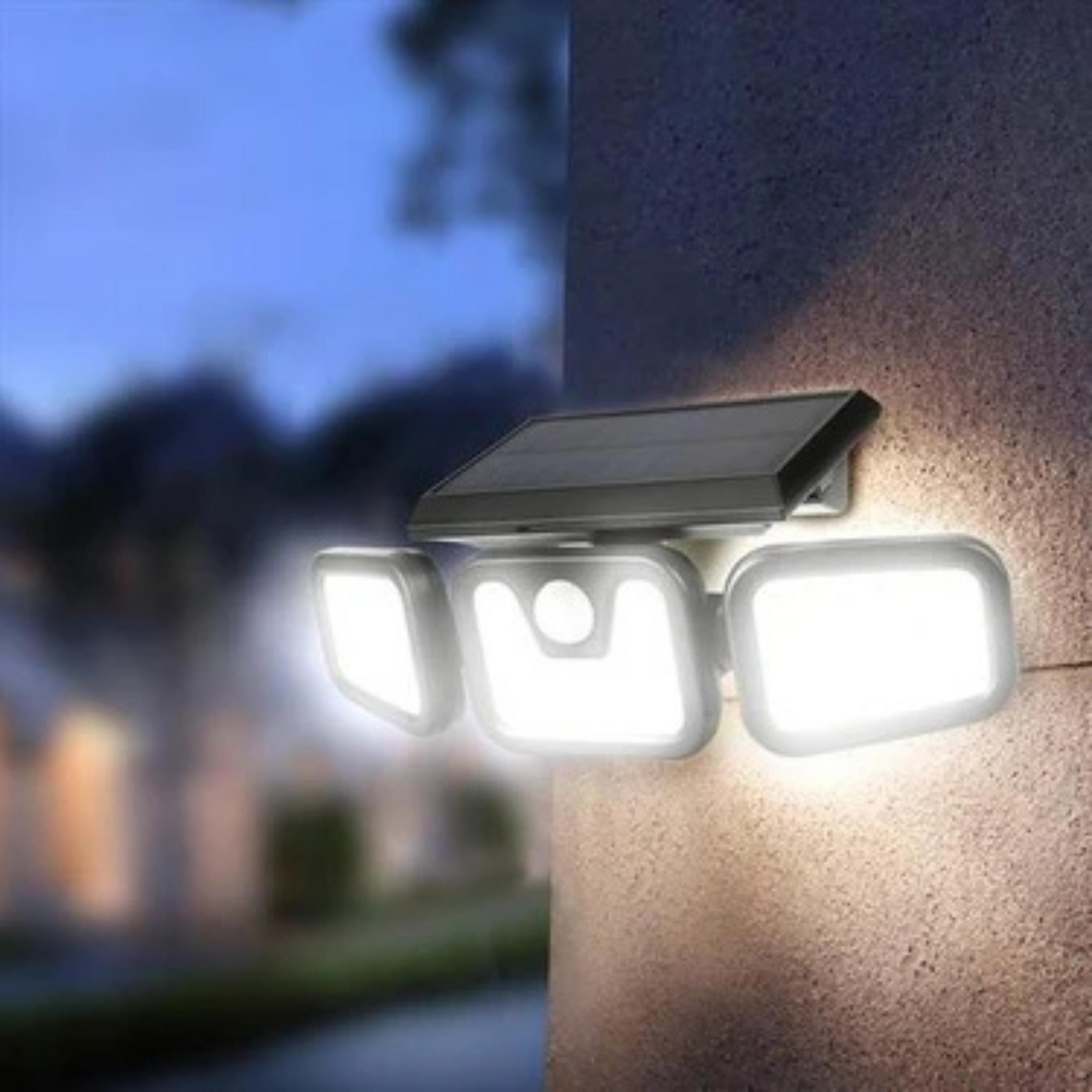 V-023 Güneş Enerjili Hareket Sensörlü Güvenlik Led Işığı 3 Kafalı Solar Lamba