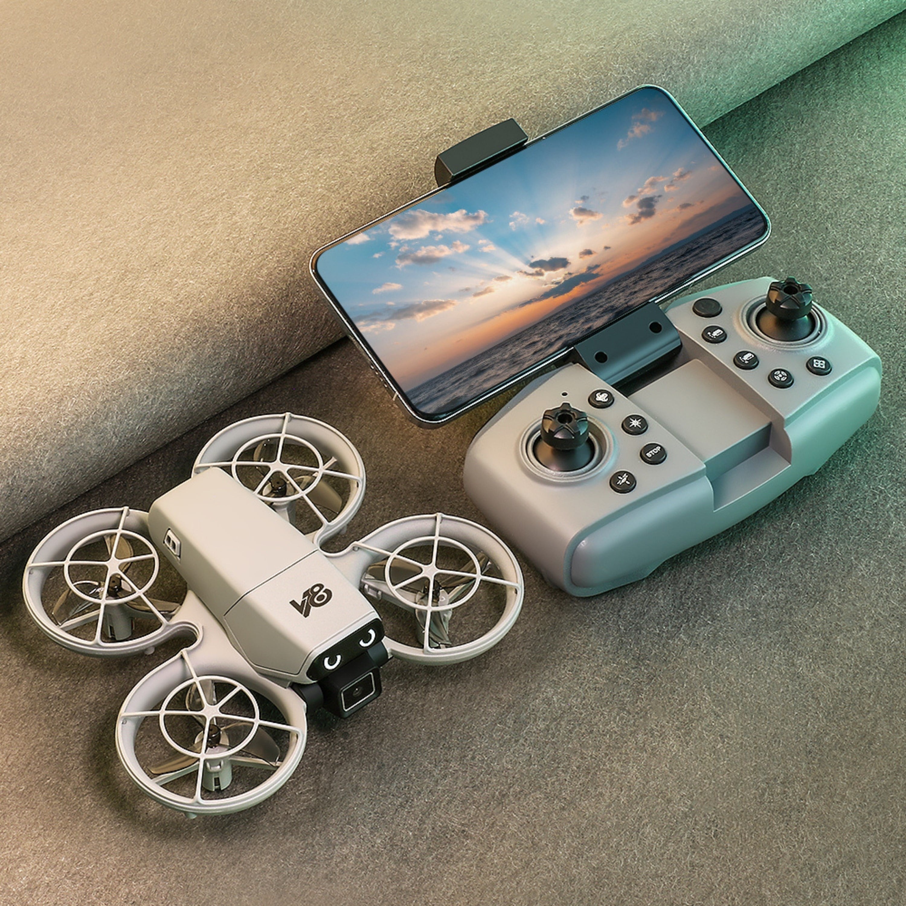 V8 Mini Drone Kameralı Uzaktan Kumandalı Drone Fotoğraf ve Video Çekimi Headless Mod El Hareketi Kontrolü Mobil Uygulama Destekli LED Işıklı Drone