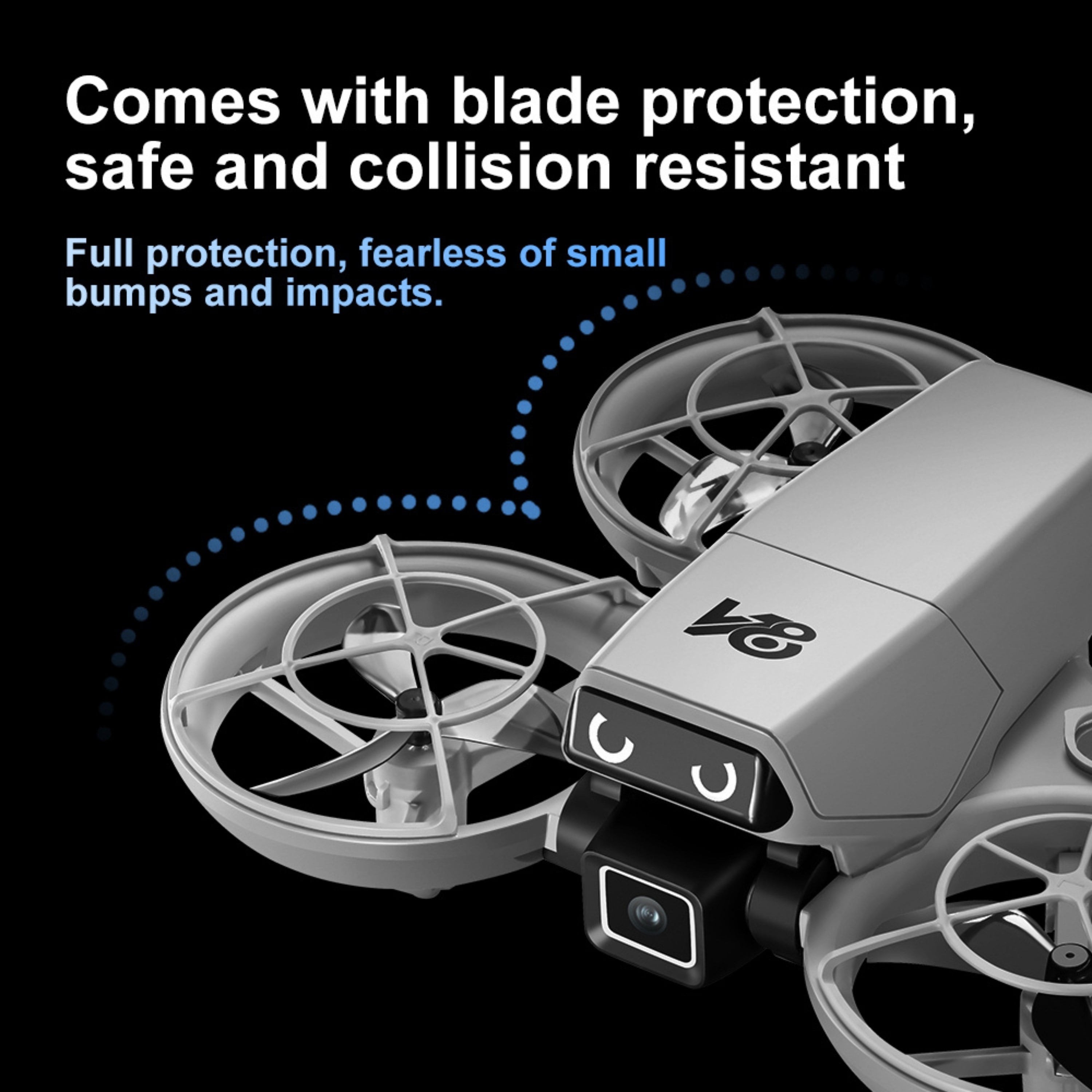 V8 Mini Drone Kameralı Uzaktan Kumandalı Drone Fotoğraf ve Video Çekimi Headless Mod El Hareketi Kontrolü Mobil Uygulama Destekli LED Işıklı Drone