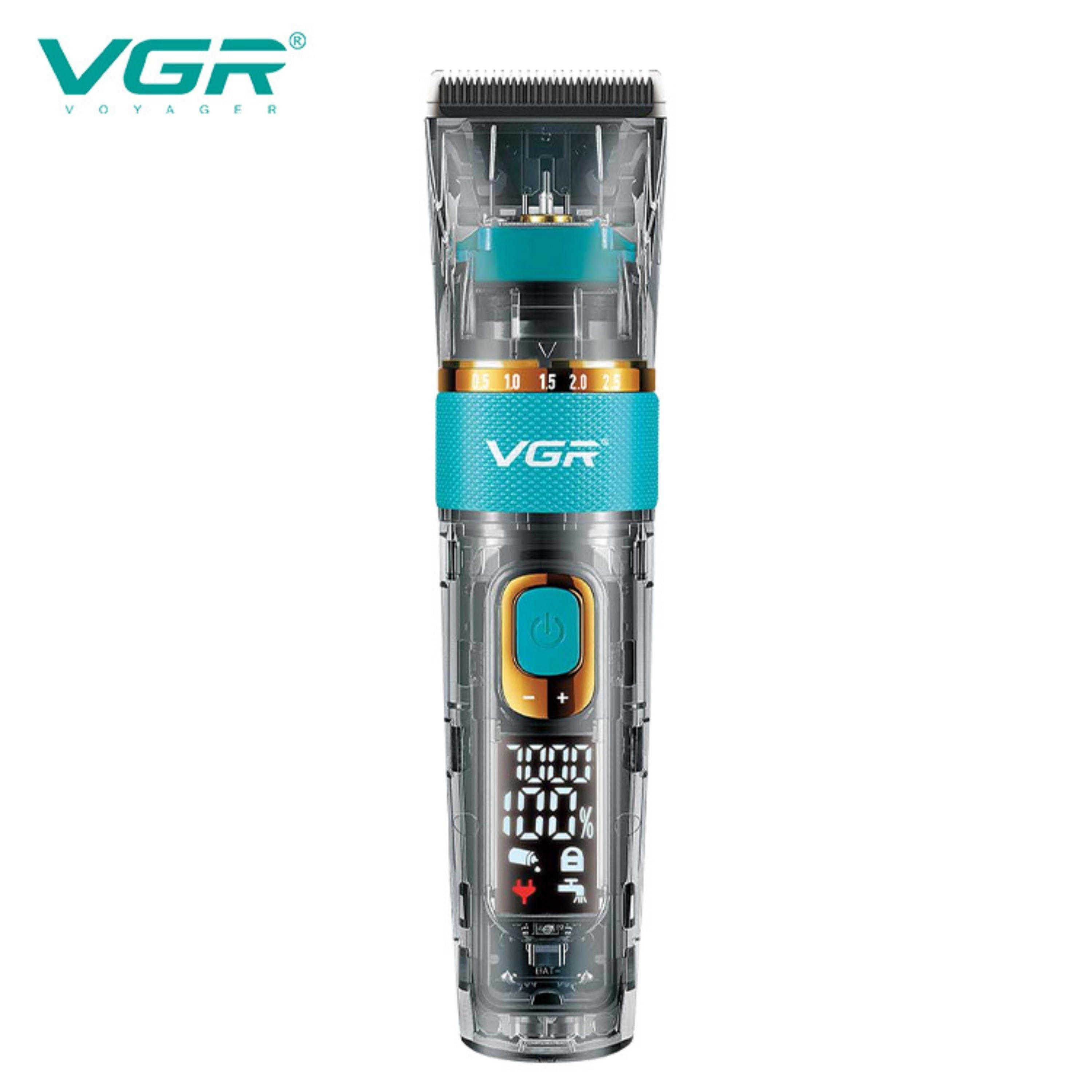 VGR V 695 Profesyonel Saç Sakal Tıraş Makinesi Şeffaf Gövdeli Seramik Bıçaklı Dijital Göstergeli 2600 mAh  Ayarlanabilir Kademeli Erkek Traş Makinesi