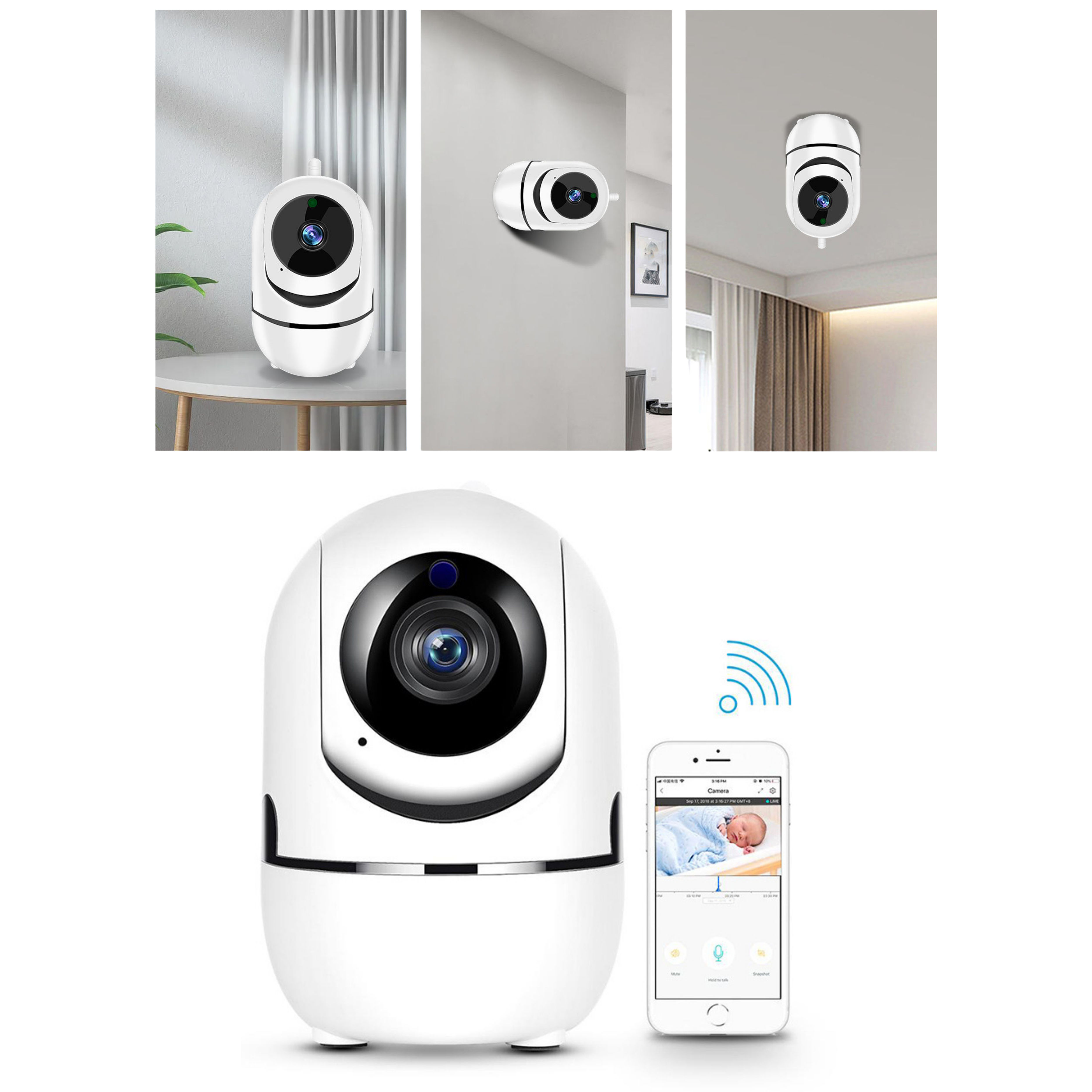 WiFi Akıllı Güvenlik Kamerası Ev İçi IP Kamera Bulut Depolama Gece Görüşlü Hareket Algılama Sesli İletişim Canlı İzleme Bebek Bakıcı Ev Ofis Kamera