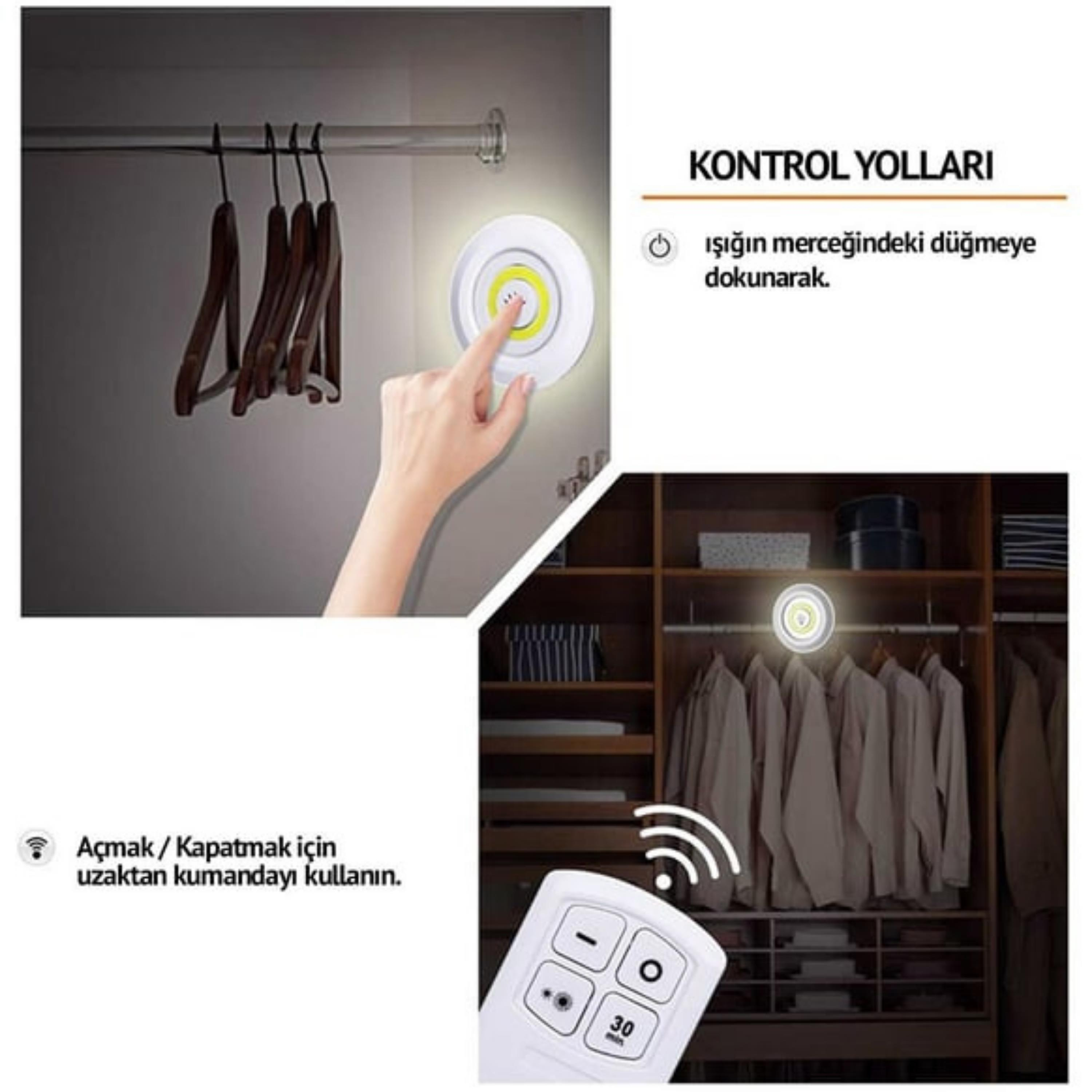 Yapışkanlı Uzaktan Kumandalı 3 Lü Led Spot Lamba Pilli