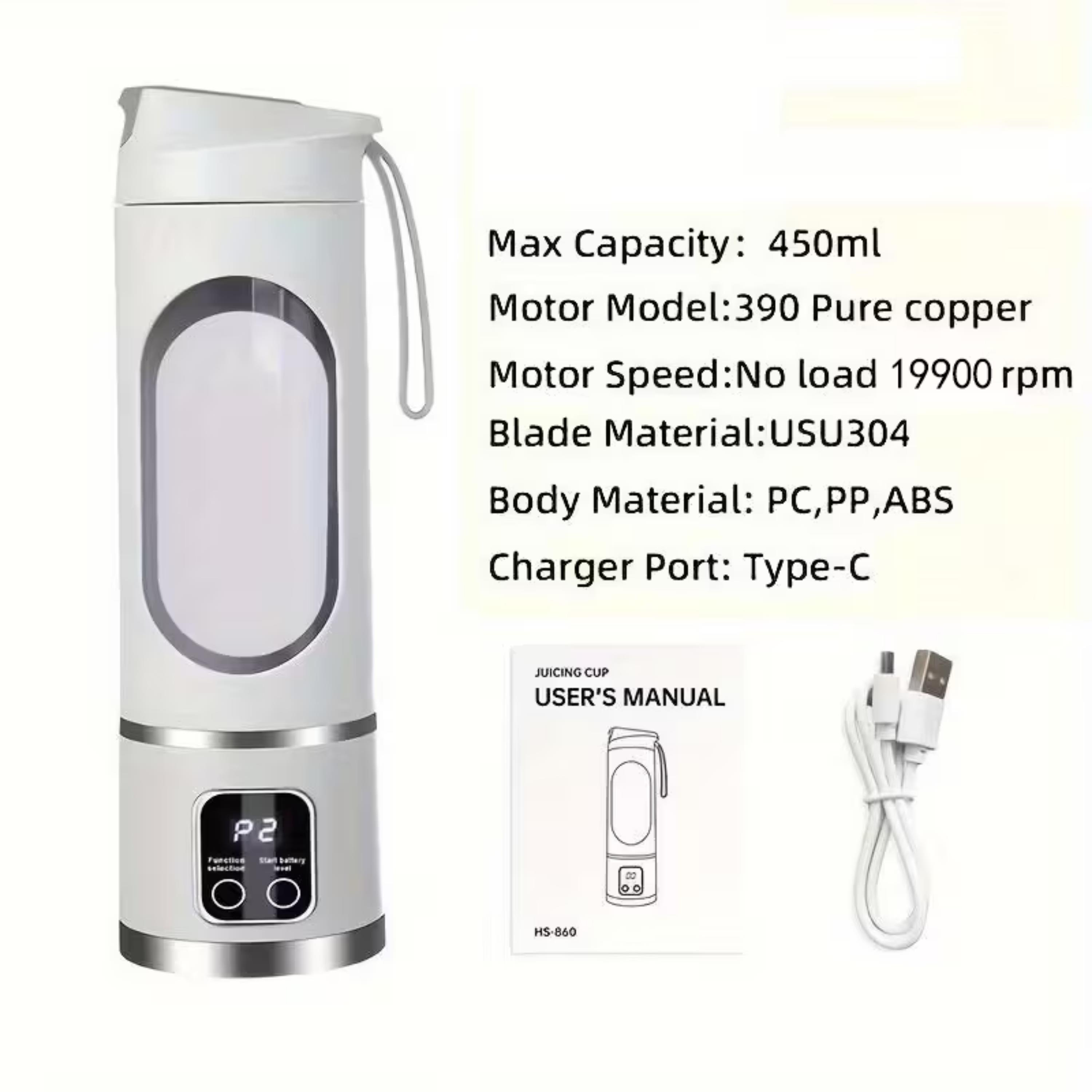 Yeşil HS-860 Usb Şarjlı Taşınabilir 450 ML Kapasiteli Smoothie Blenderı Dijital Ekranlı Paslanmaz Çelik Bıçaklı Meyve Sıkacağı Ve Shaker Makinesi