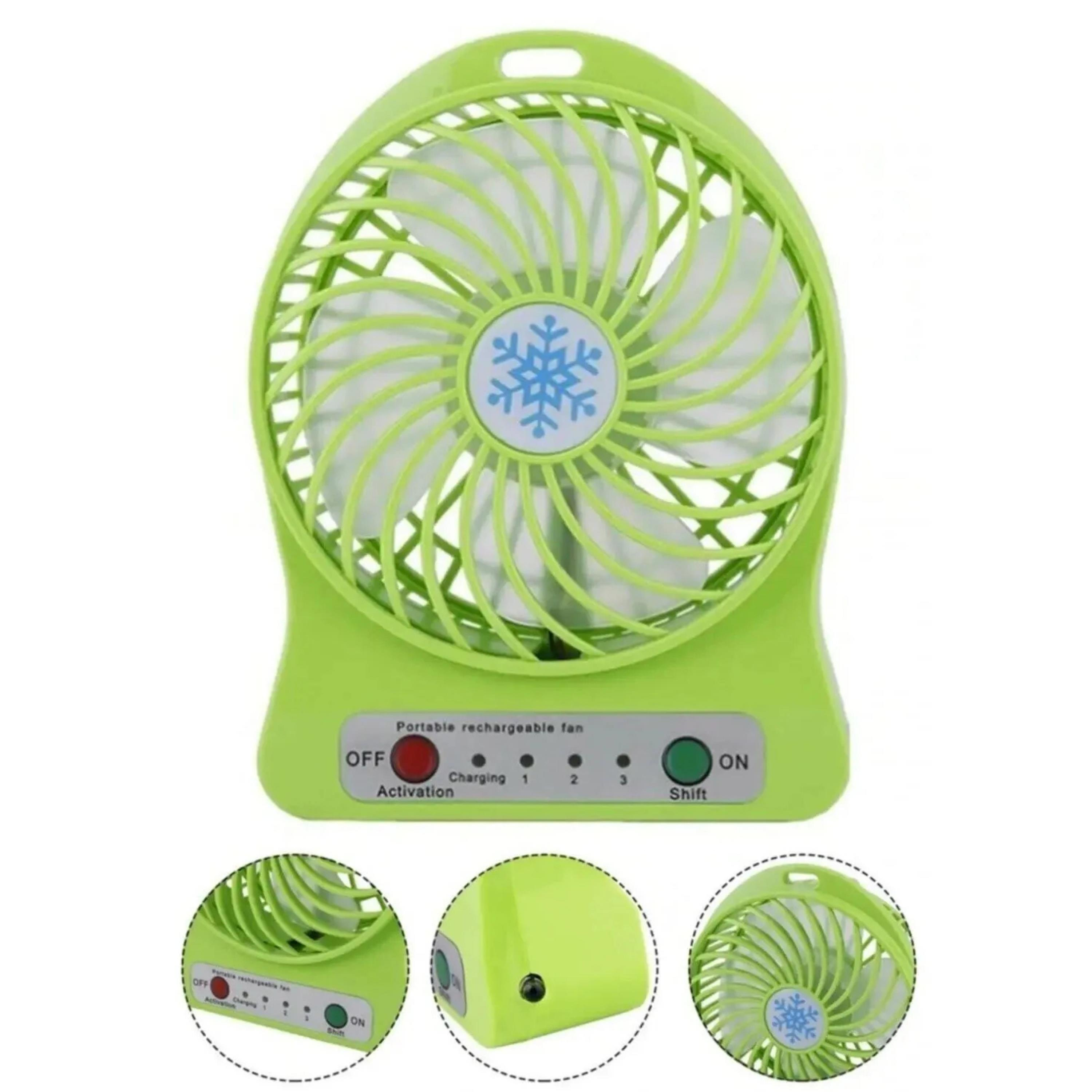 Yeşil USB Şarjlı Taşınabilir Mini Masaüstü Fan 3 Kademeli 4 Kanatlı Fenerli Vantilatör