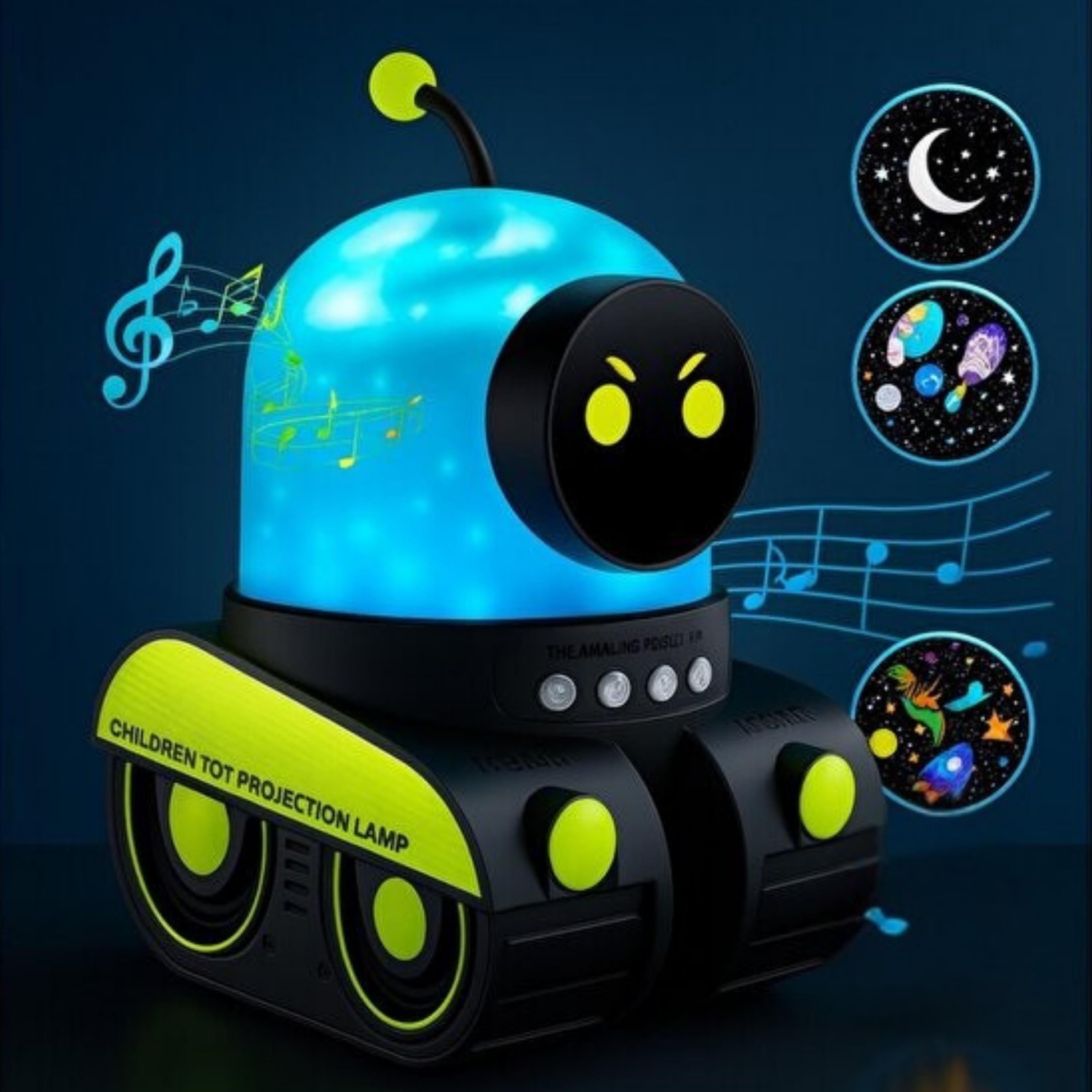 Yürüyen Robot Tasarımlı Gece Lambası Projektörü Bluetoothlu Şarjlı Hoparlör 6 Farklı Film Deniz Canlıları, Doğum Günü Konsepti, Gezegenler, Havai Fişek, Yıldız Gökyüzü