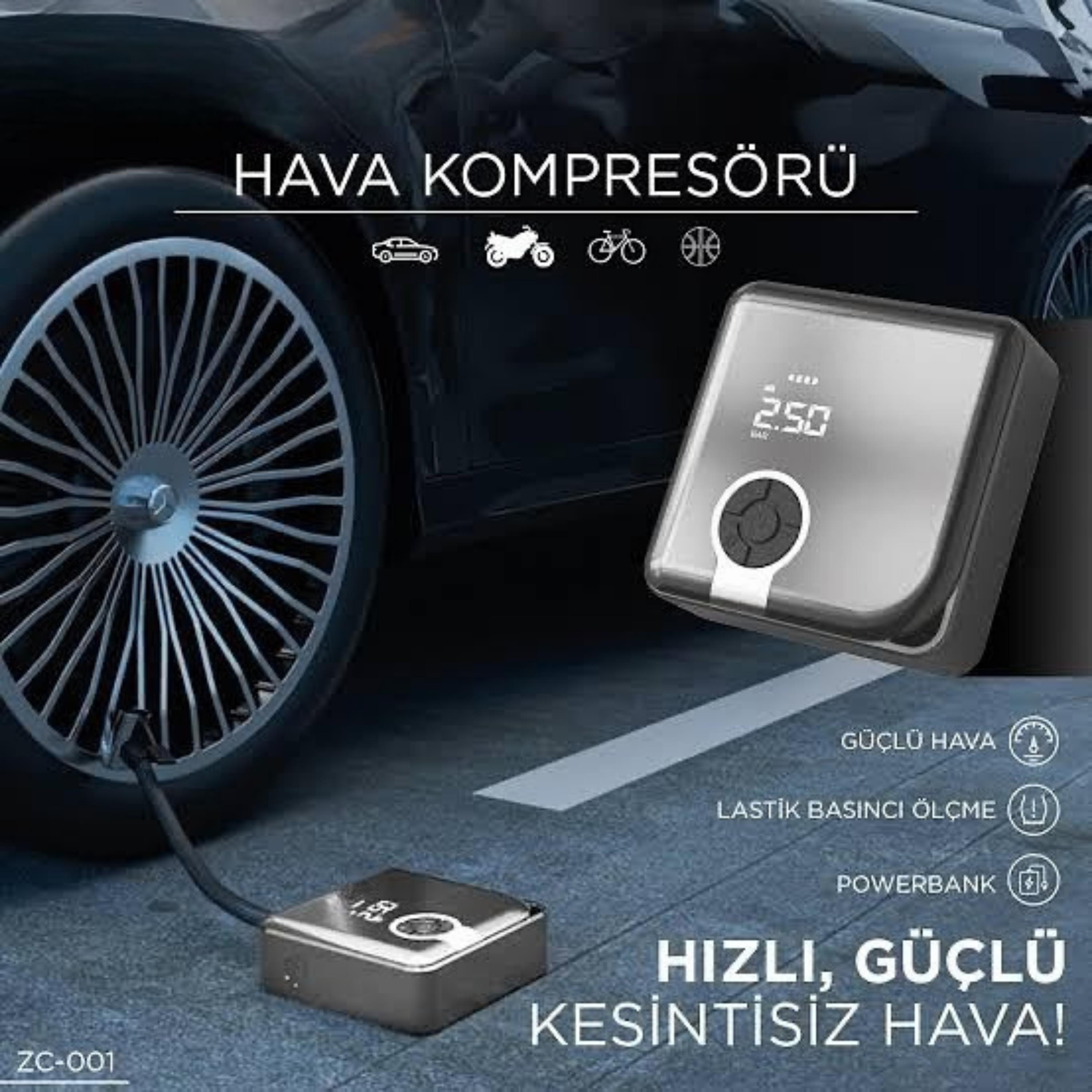 ZC-001 Taşınabilir Djital Ekranlı Araç Hava Kompresör Pompası