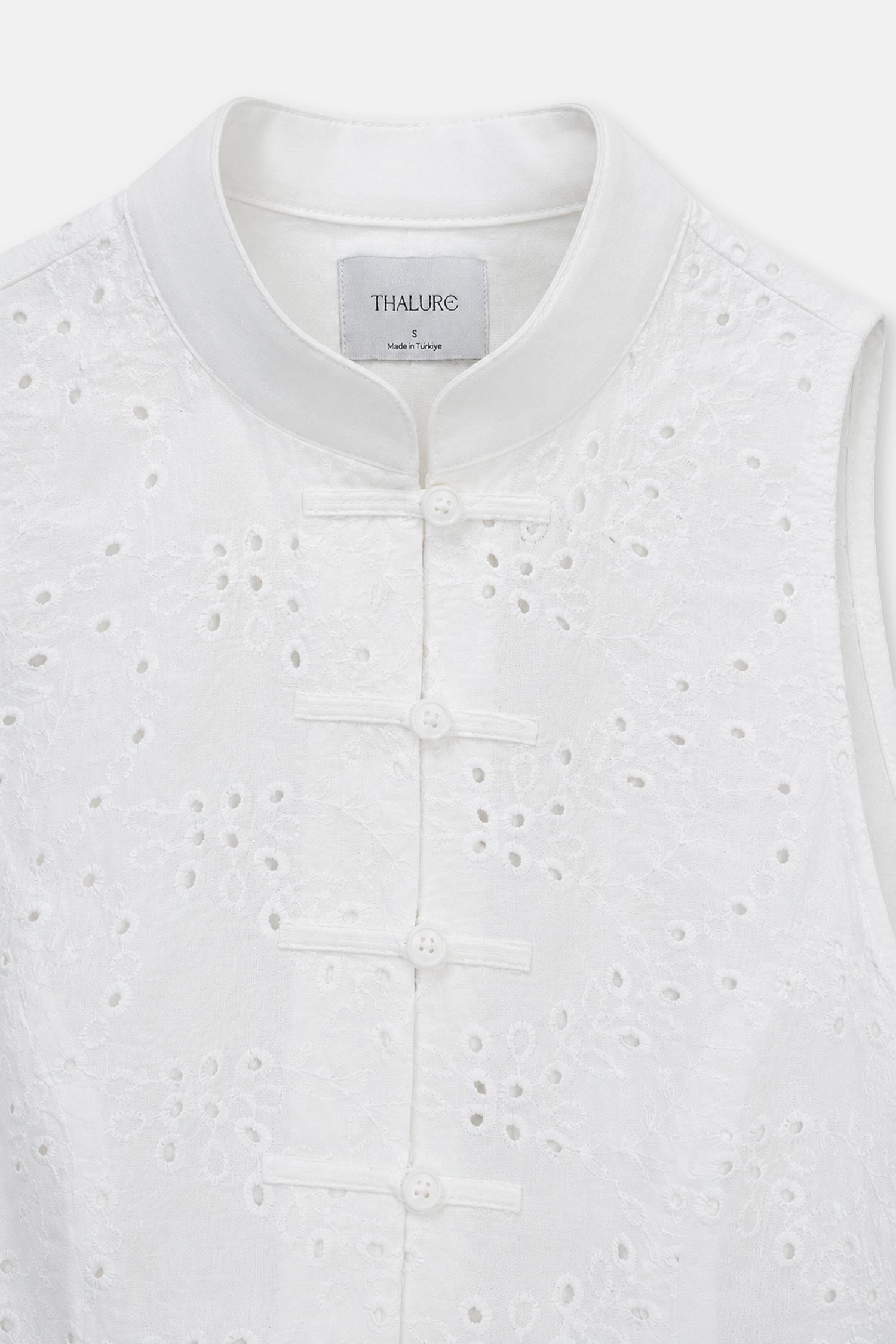 Kadın Beyaz Fisto İşlemeli Slim Fit Yelek-Thalure