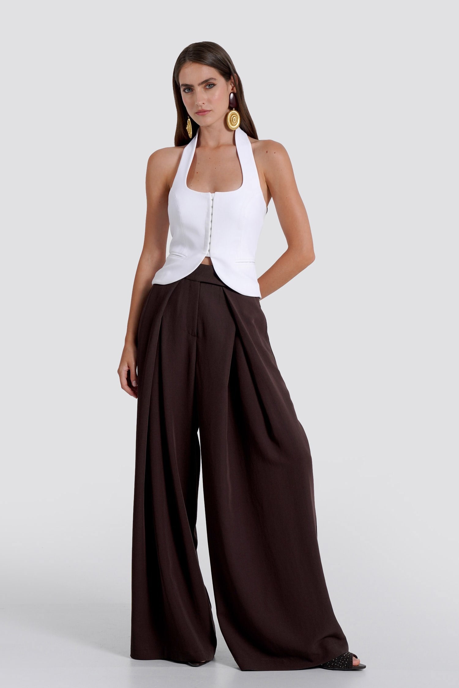 Kadın Beyaz Halter Yaka Crop Yelek-Thalure