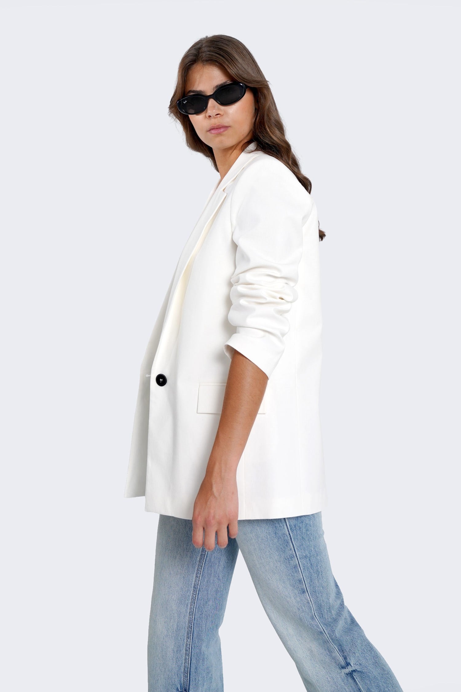 Kadın Beyaz Keten Blazer-Thalure