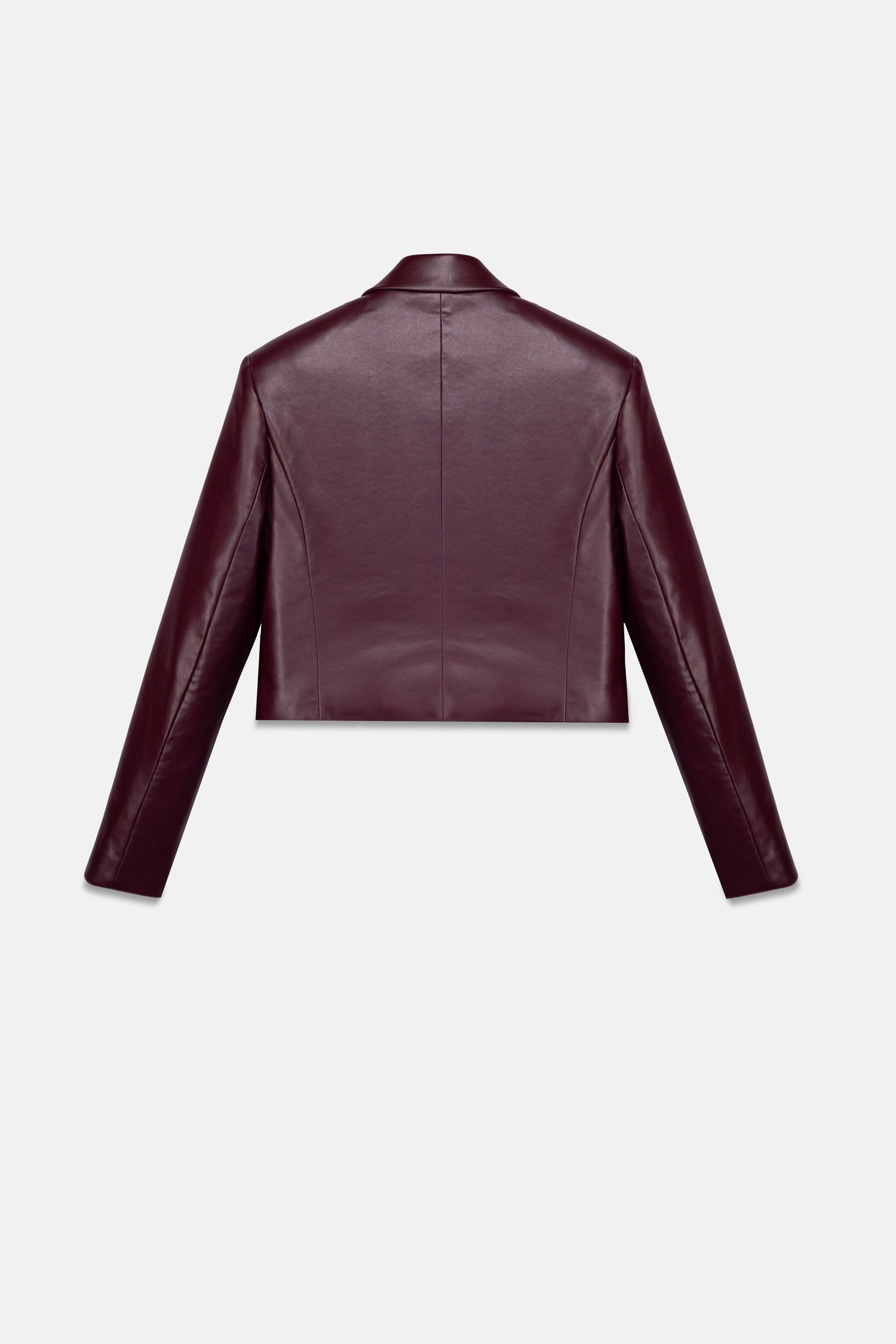 Kadın Bordo Crop Deri Blazer Ceket-Thalure