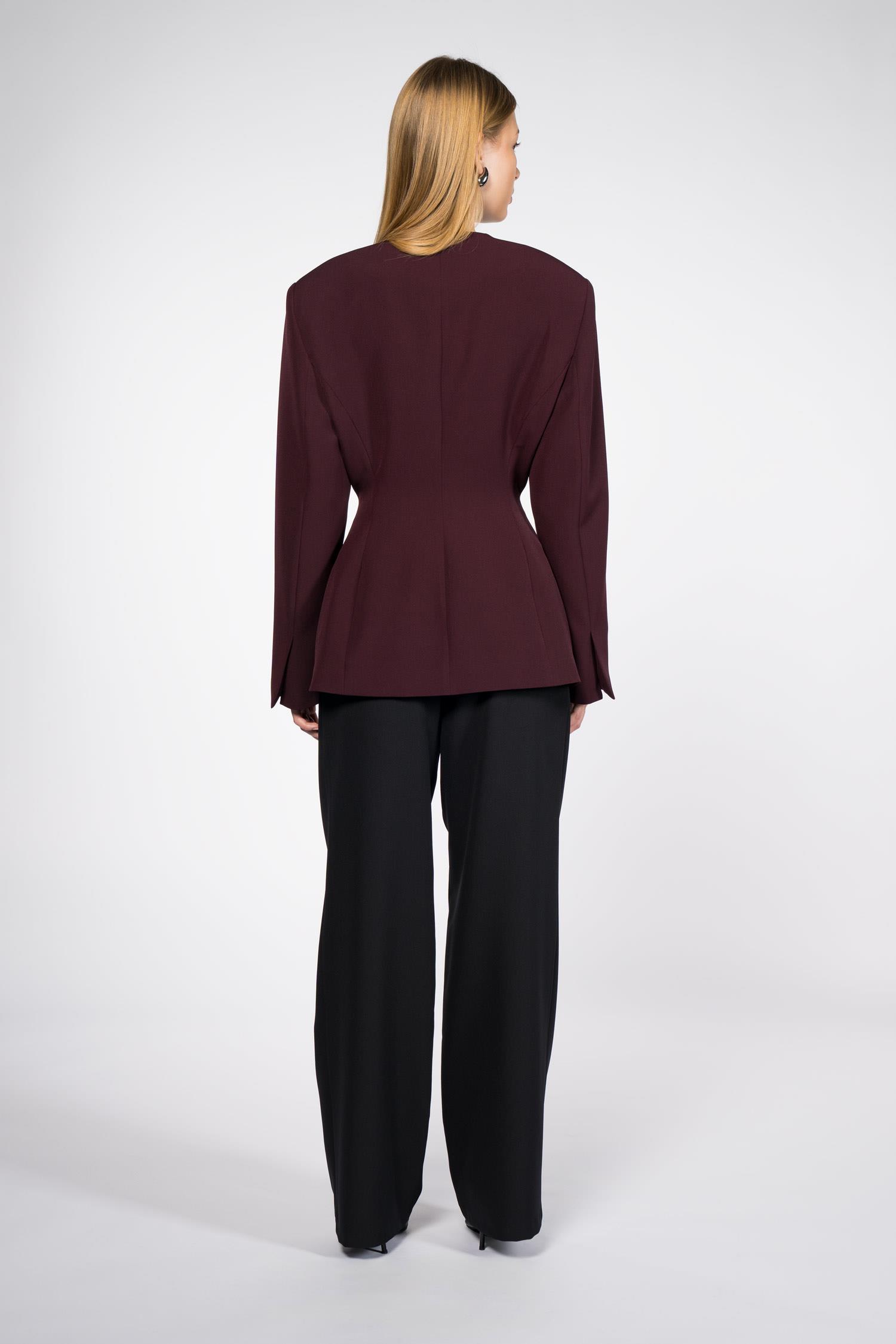 Kadın Bordo Yakasız Blazer-Thalure