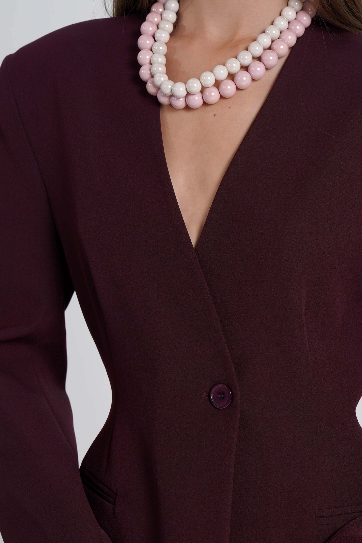 Kadın Bordo Yakasız Blazer-Thalure