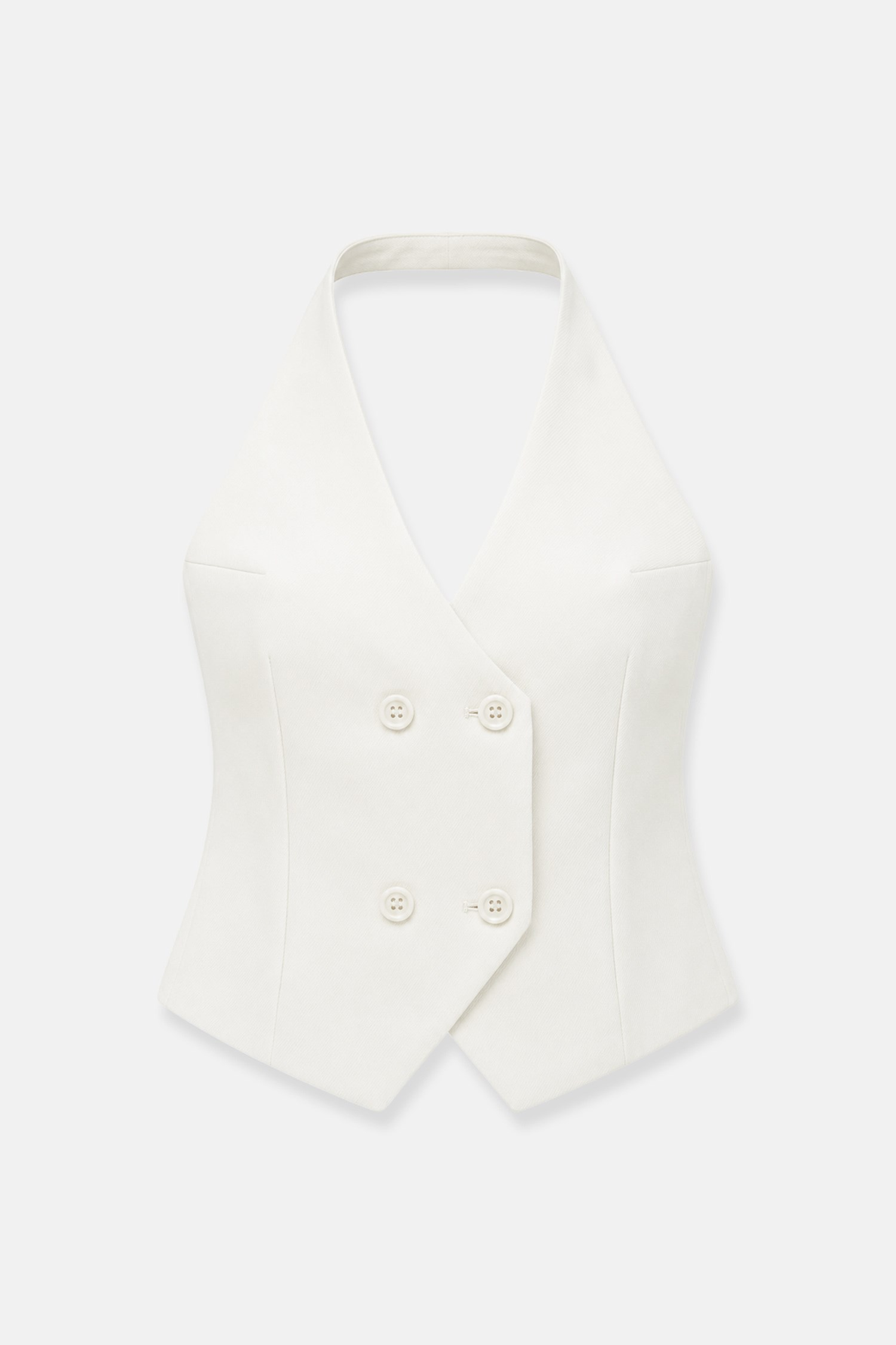 Kadın Ekru Halter Yaka Kruvaze Fit Yelek-Thalure