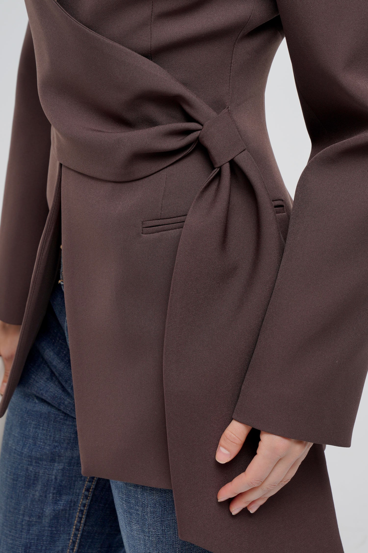 Kadın Kahverengi Beli Büzgülü Blazer-Thalure