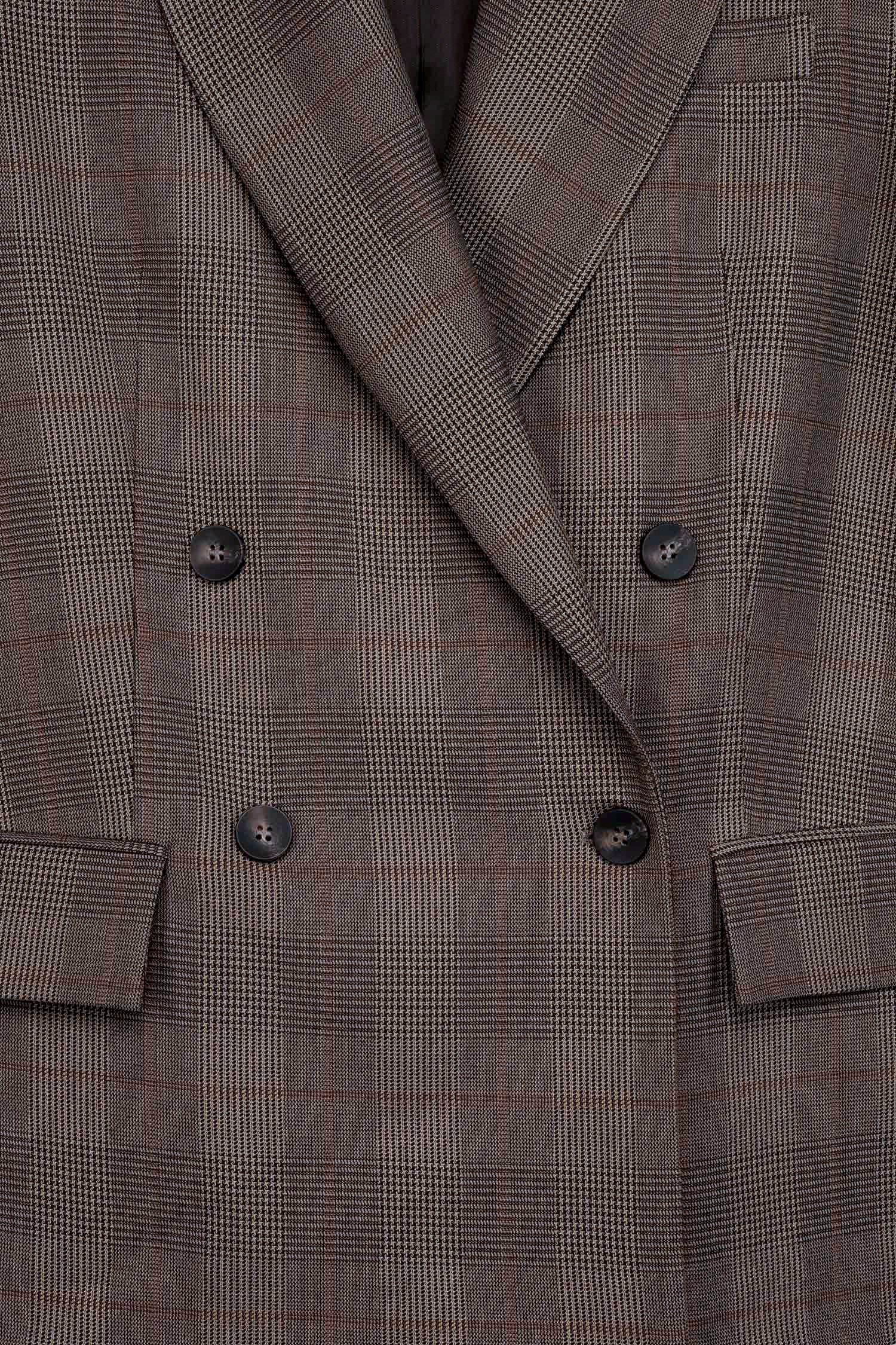 Kadın Kahverengi Ekoseli Oversize Blazer-Thalure