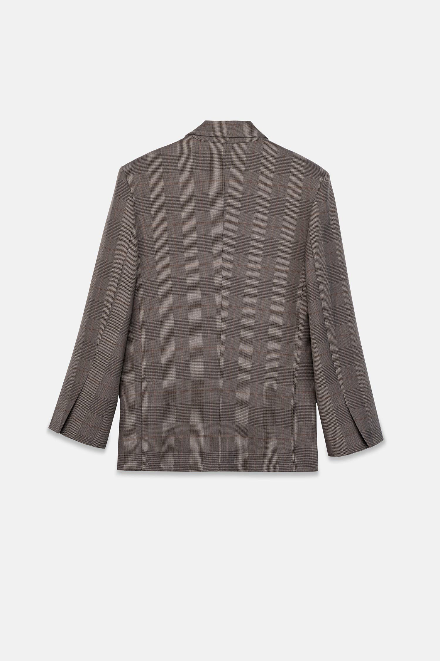 Kadın Kahverengi Ekoseli Oversize Blazer-Thalure