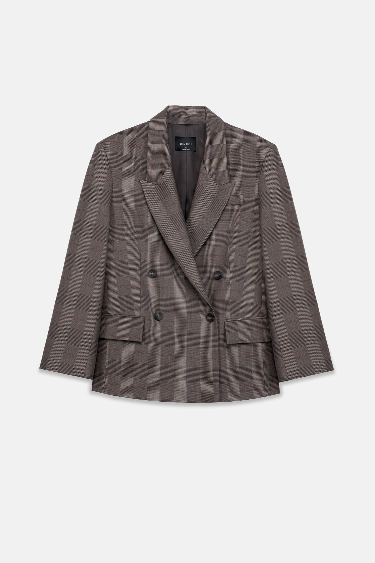 Kadın Kahverengi Ekoseli Oversize Blazer-Thalure