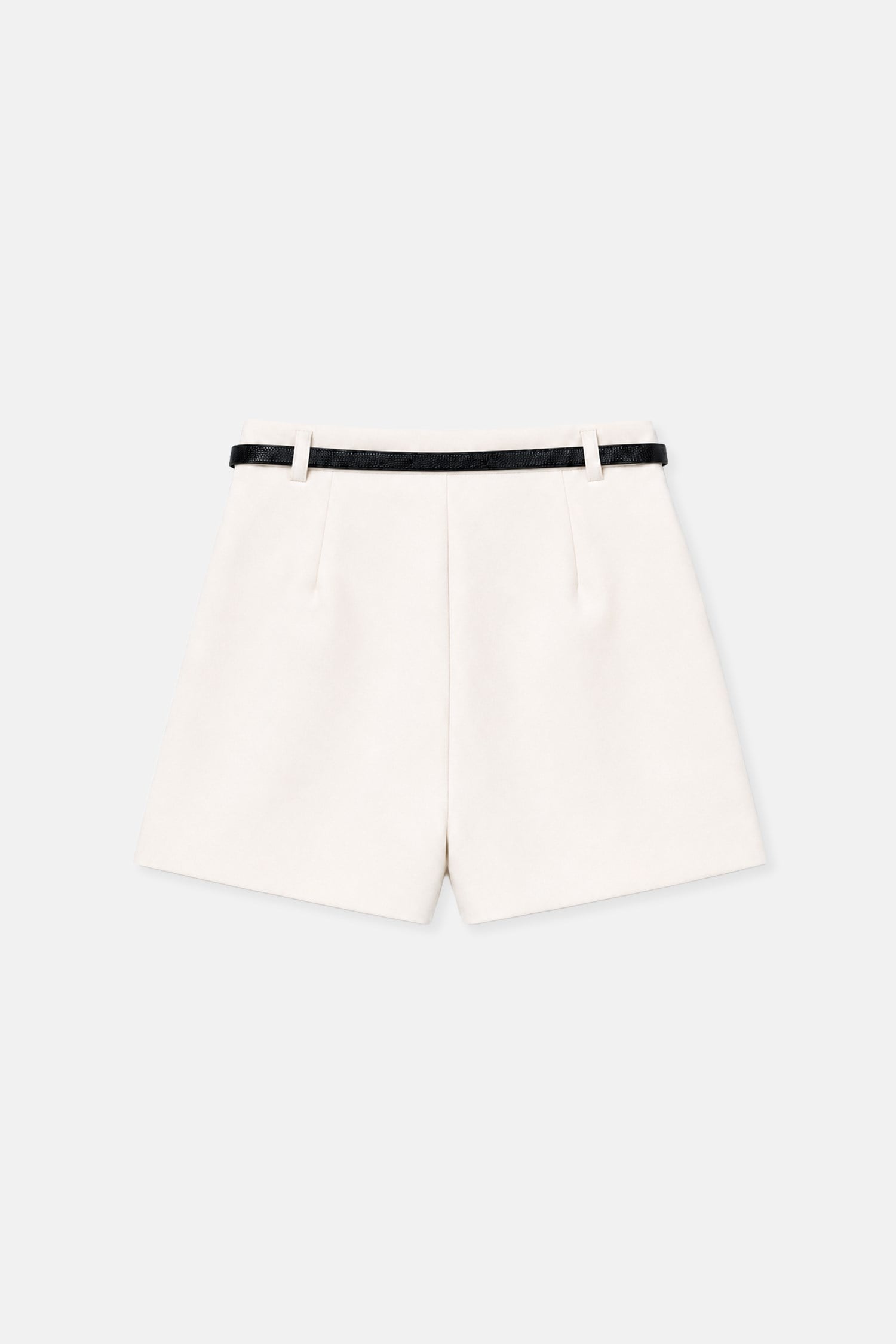 Kadın Krem Yüksek Bel Hazır Kemerli Slim Fit Şort-Thalure