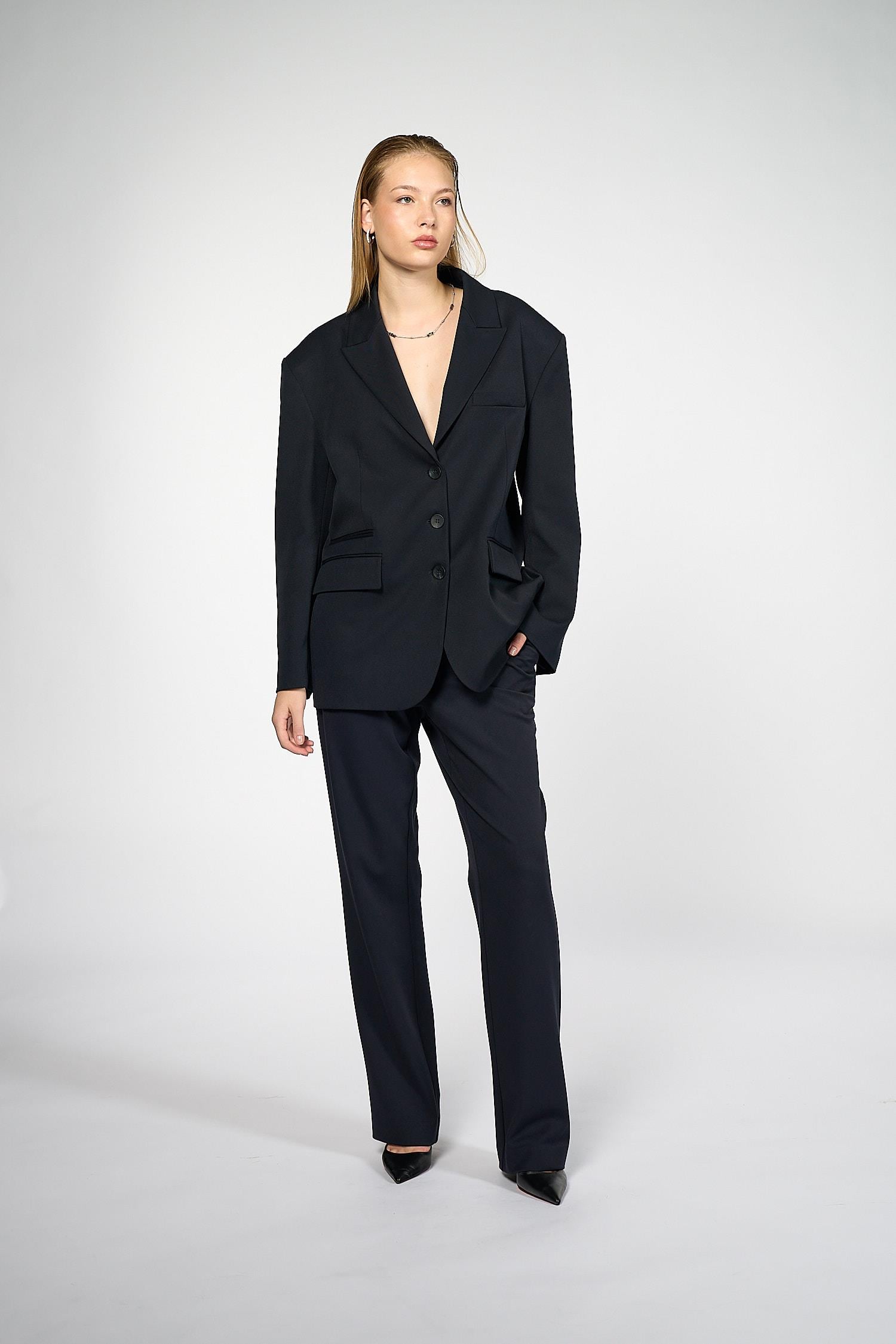 Kadın Lacivert Oversize Blazer-Thalure