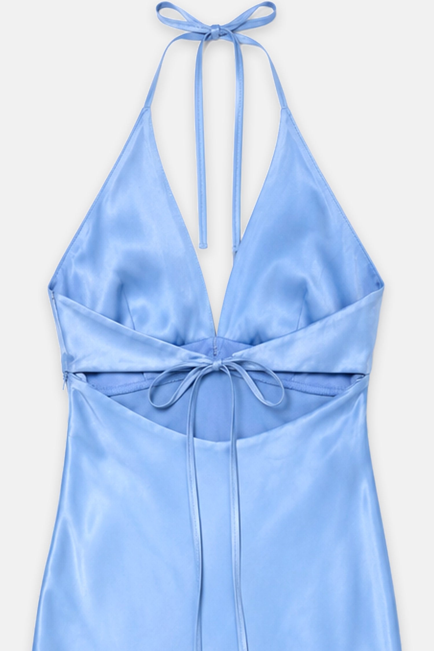Kadın Mavi Halter Yaka Saten Midi Boy Elbise-Thalure