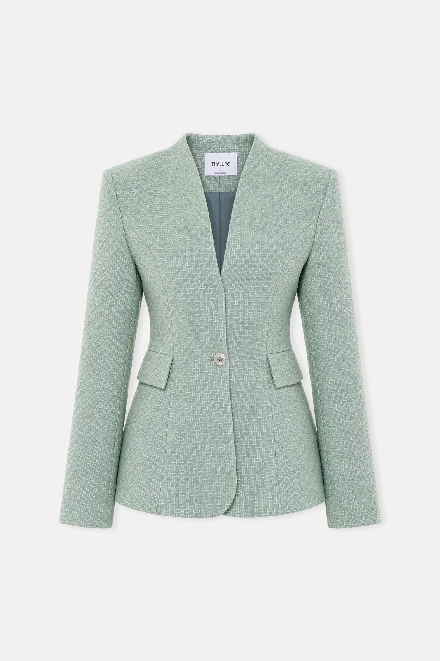 Kadın Mint Yeşili Yakasız Tüvit Blazer-Thalure
