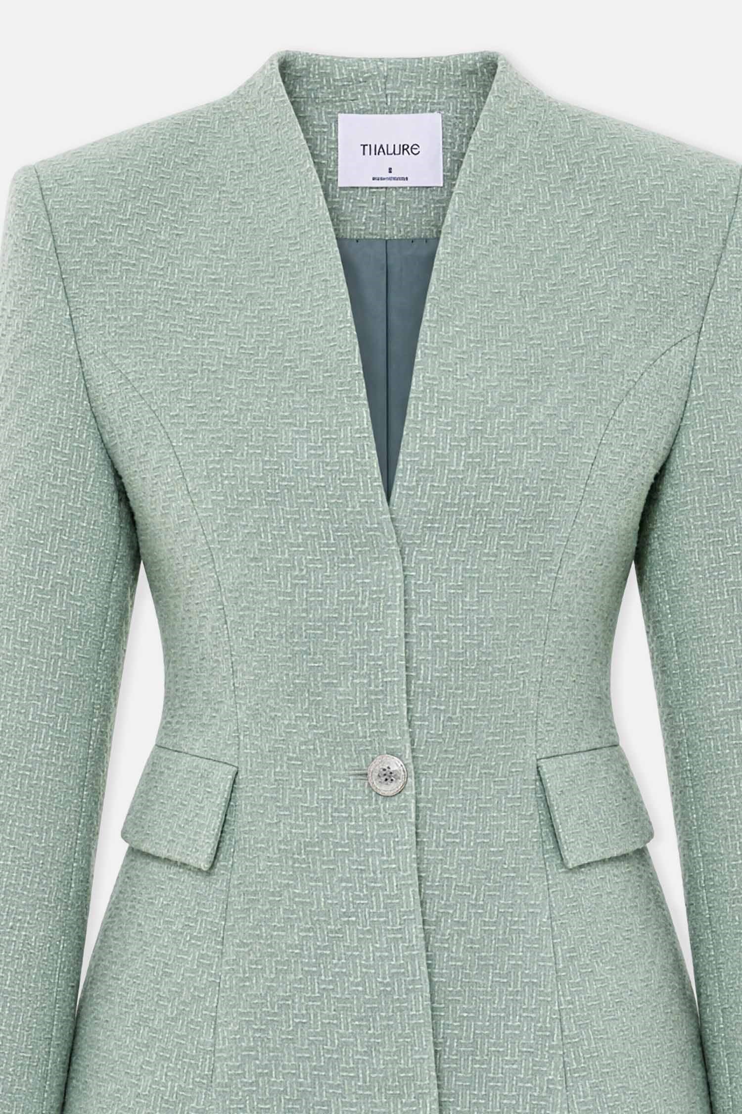 Kadın Mint Yeşili Yakasız Tüvit Blazer-Thalure
