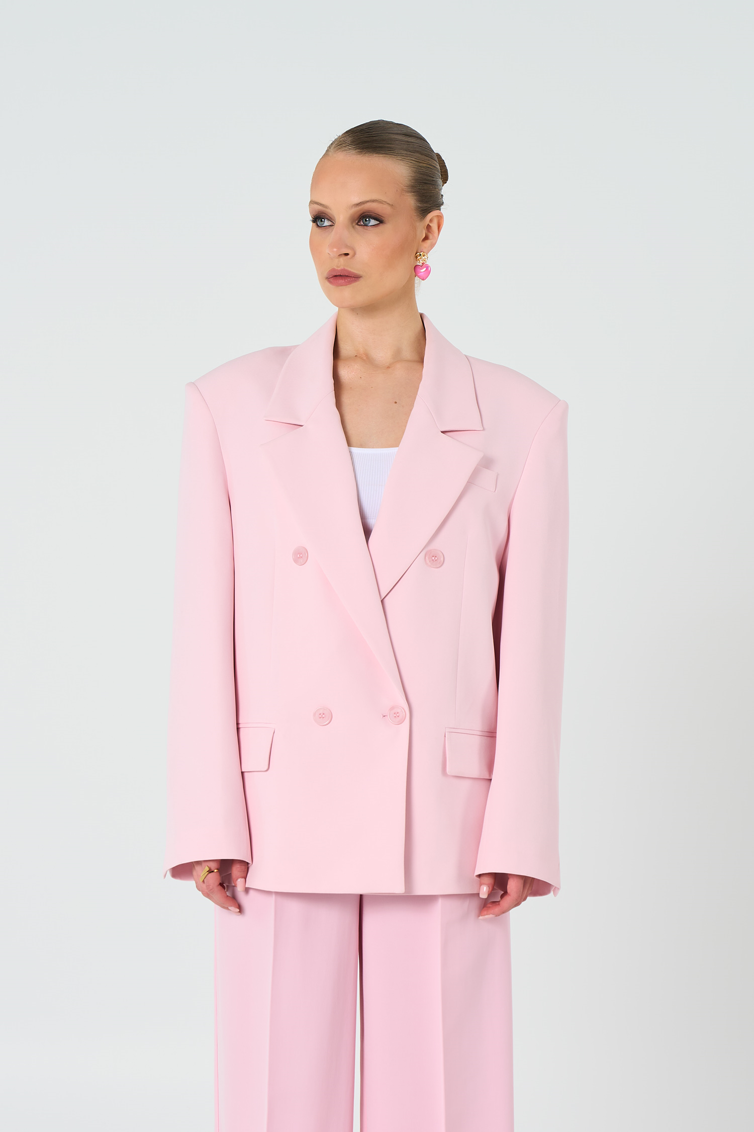 Kadın Pembe Oversize Kruvaze Blazer-Thalure