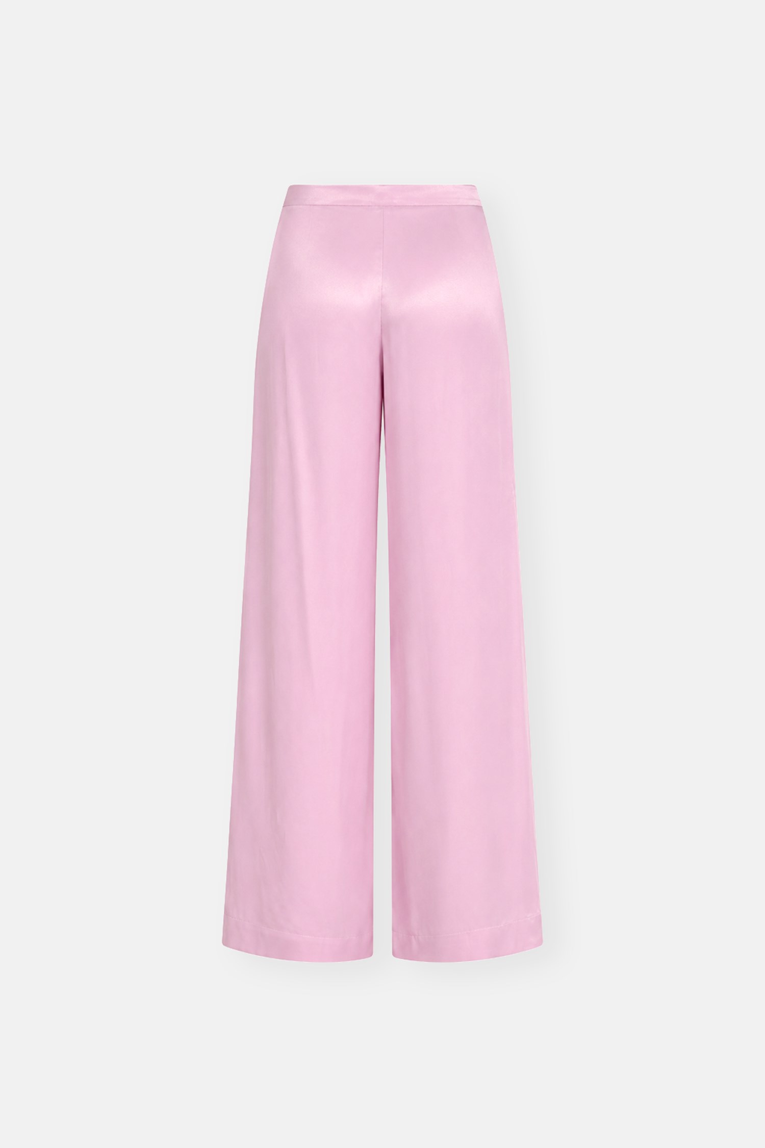 Kadın Pembe Pileli Saten Bol Paça pantolon-Thalure