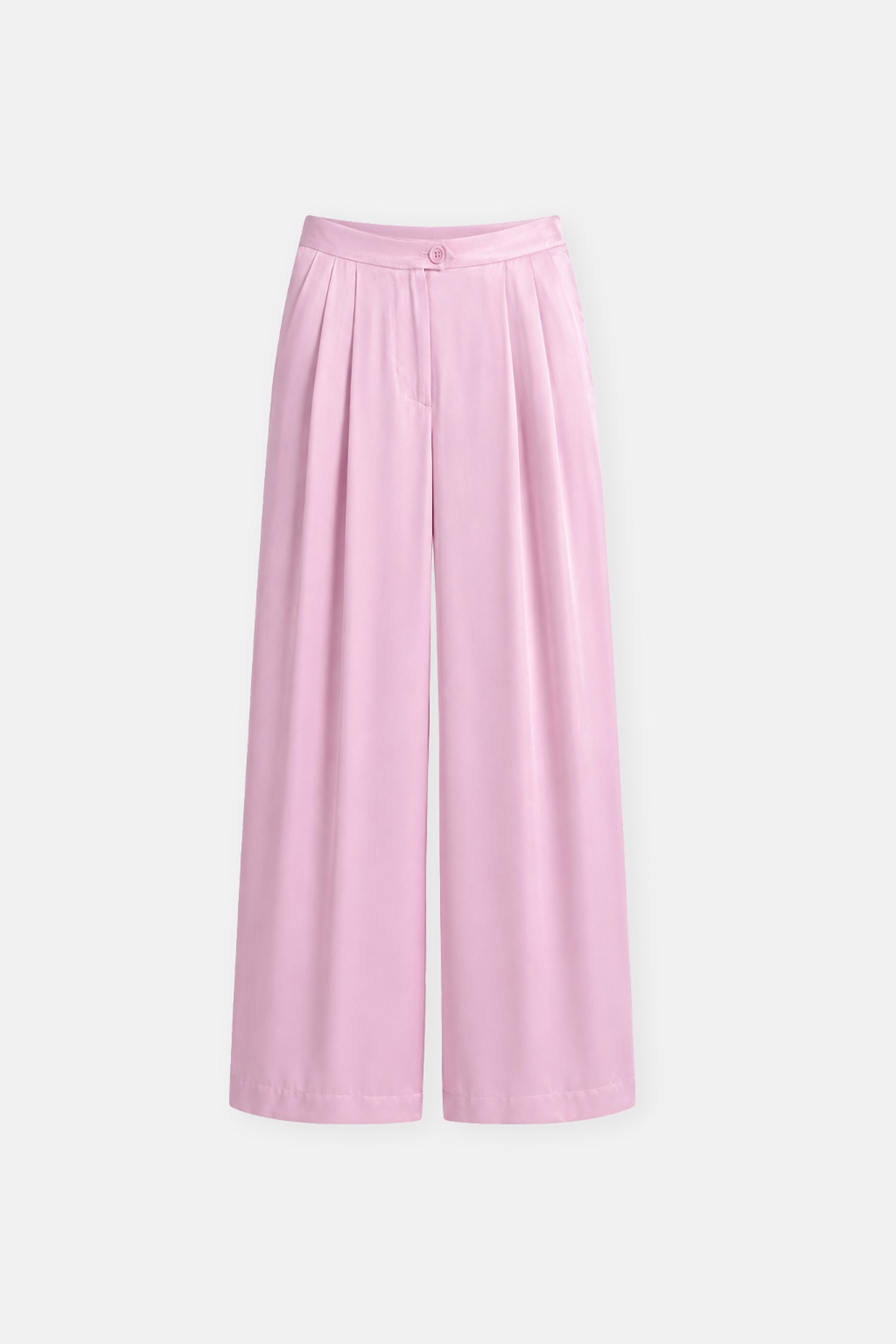 Kadın Pembe Pileli Saten Bol Paça pantolon-Thalure