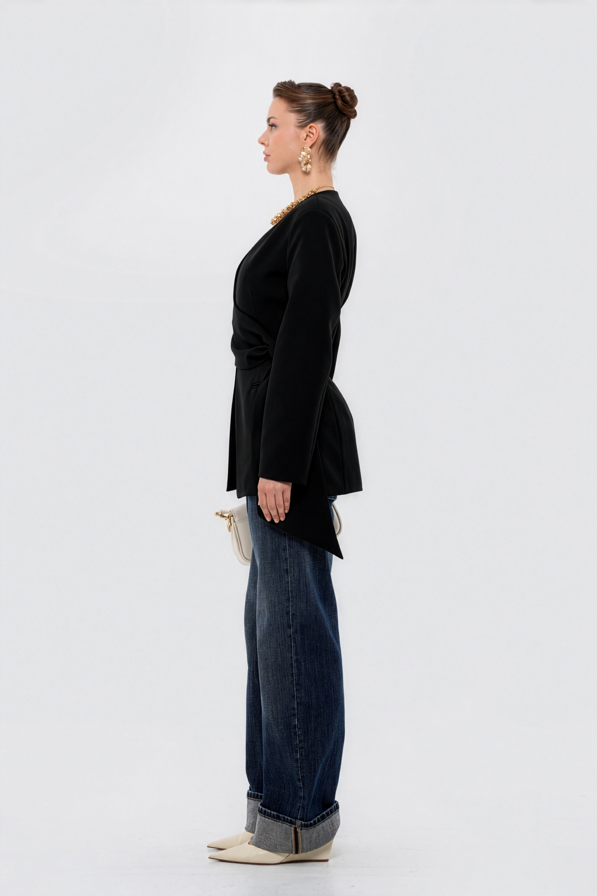 Kadın Siyah Beli Büzgülü Blazer-Thalure
