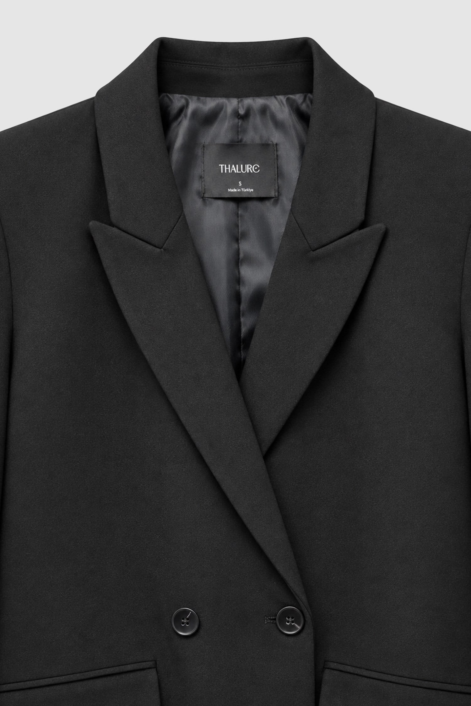 Kadın Siyah Çift Düğmeli Oversize Blazer-Thalure