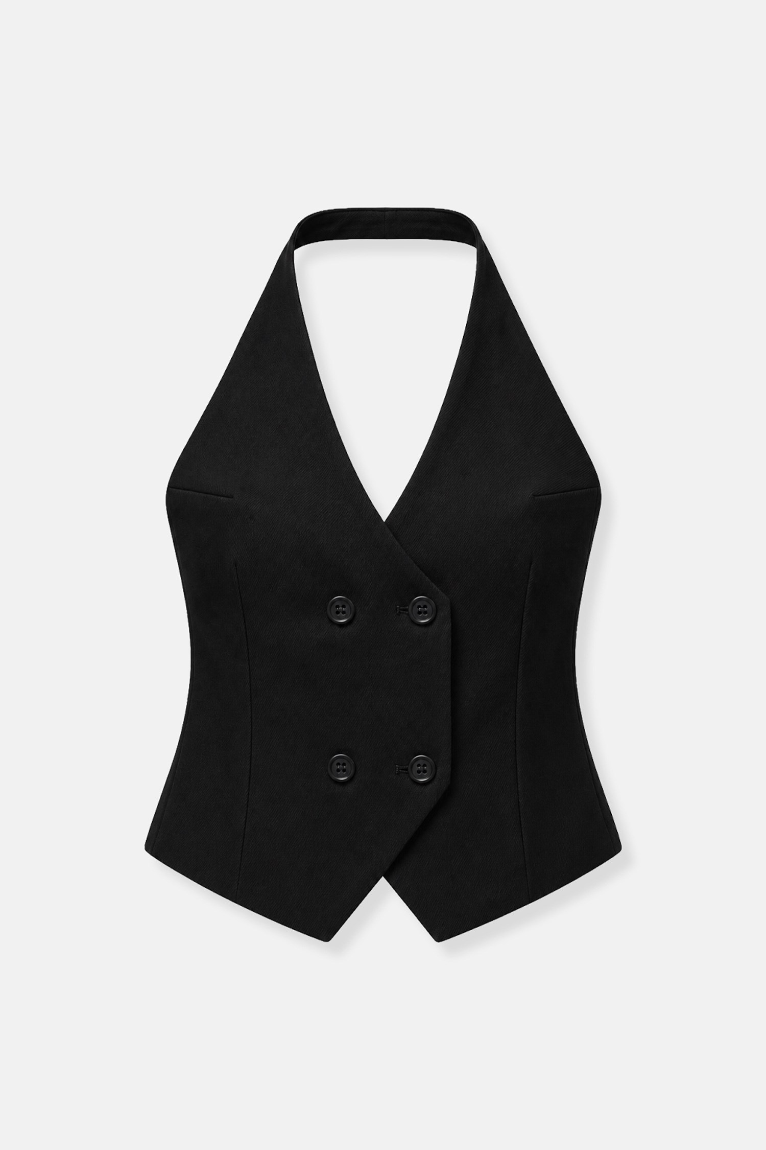 Kadın Siyah Halter Yaka Kruvaze Fit Yelek-Thalure