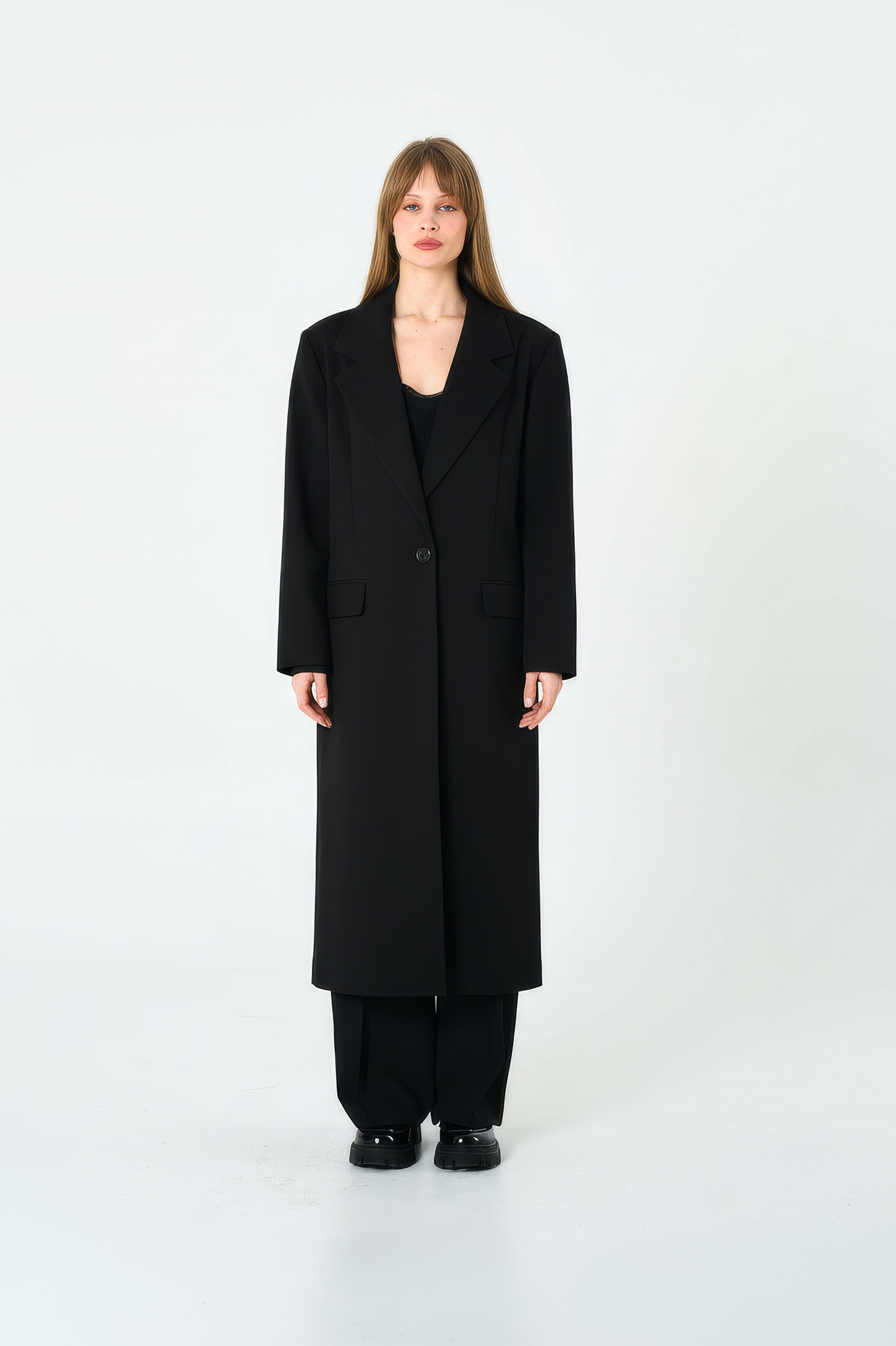 Kadın Siyah Oversize Uzun Ceket-Thalure