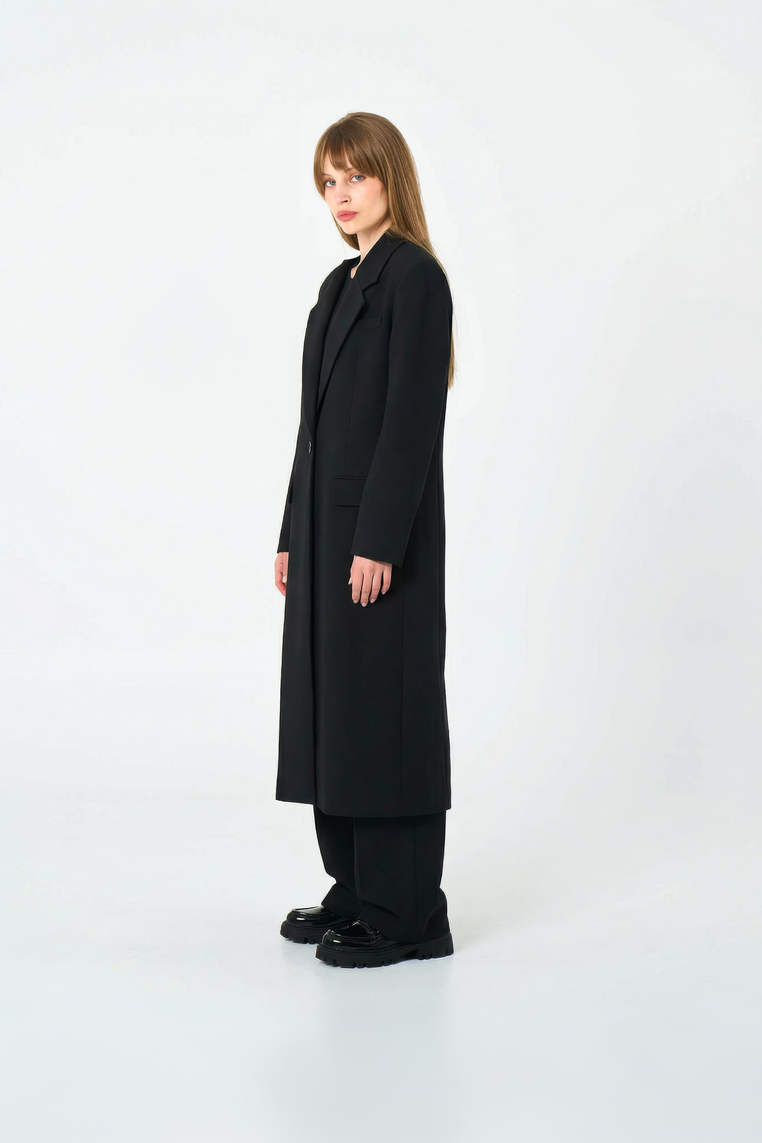 Kadın Siyah Oversize Uzun Ceket-Thalure