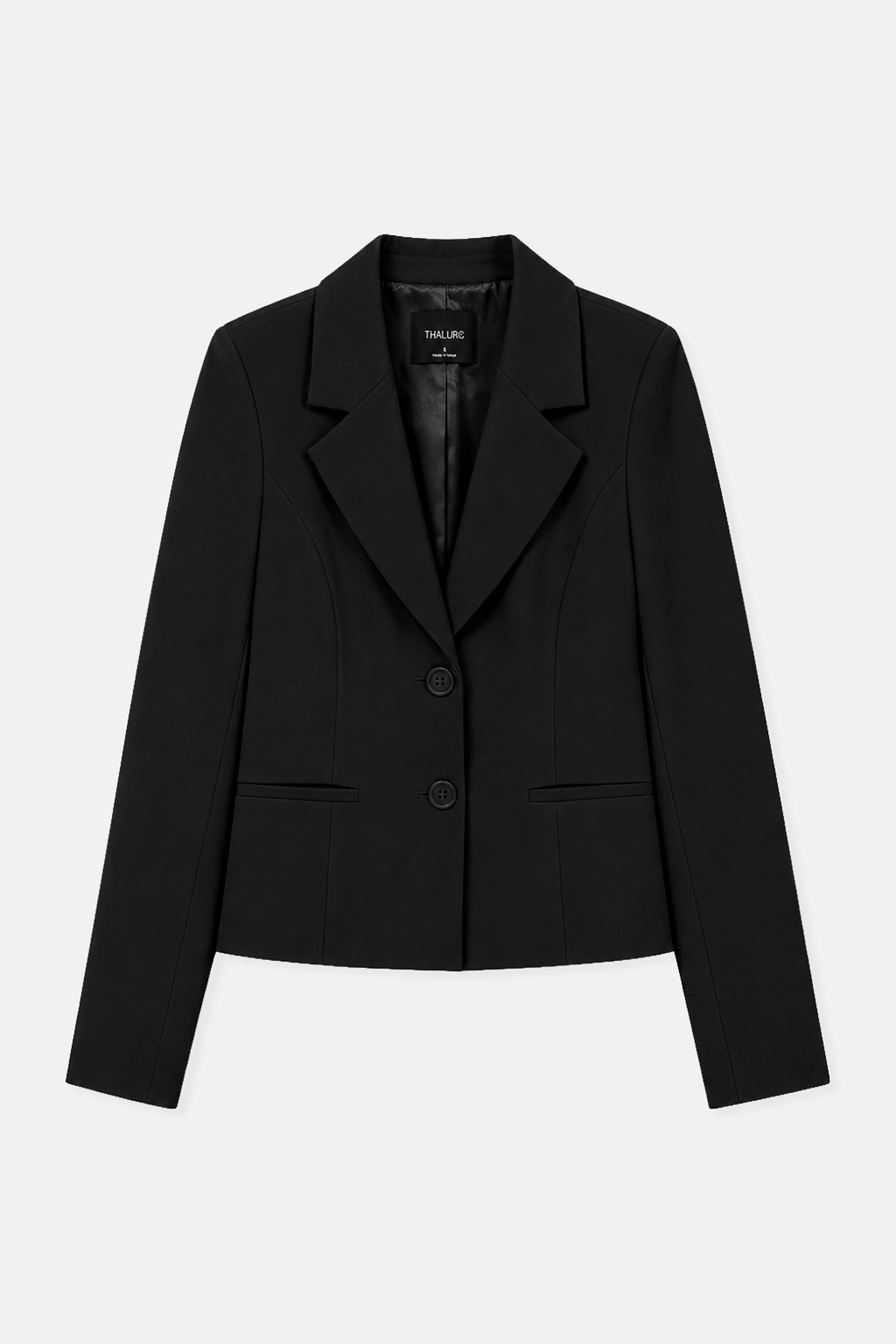 Kadın Siyah Vücuda Oturan Kısa Klasik Blazer-Thalure