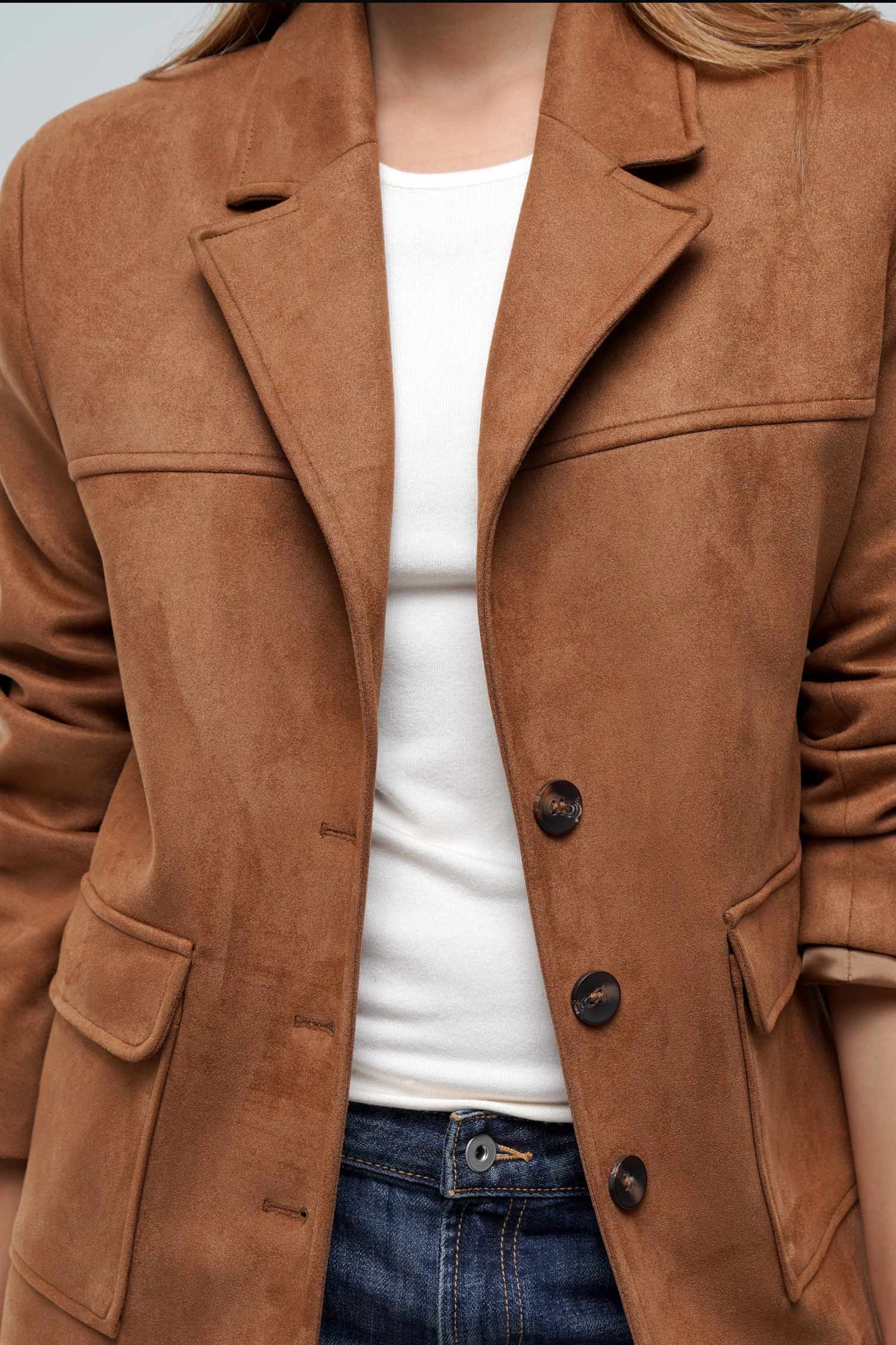 Kadın Taba Süet Cep Detaylı Oversize Ceket-Thalure