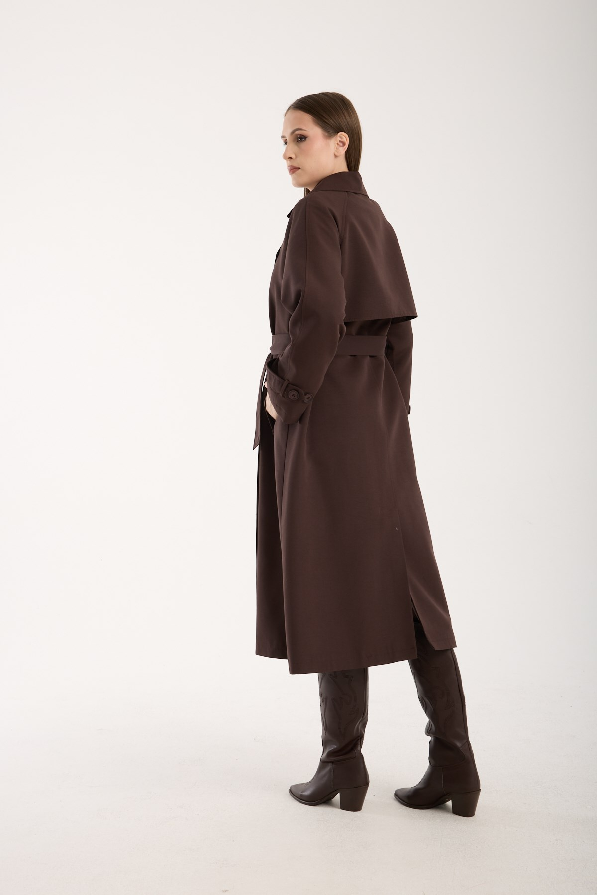 Acı Kahve Oversize Astarlı Trençkot