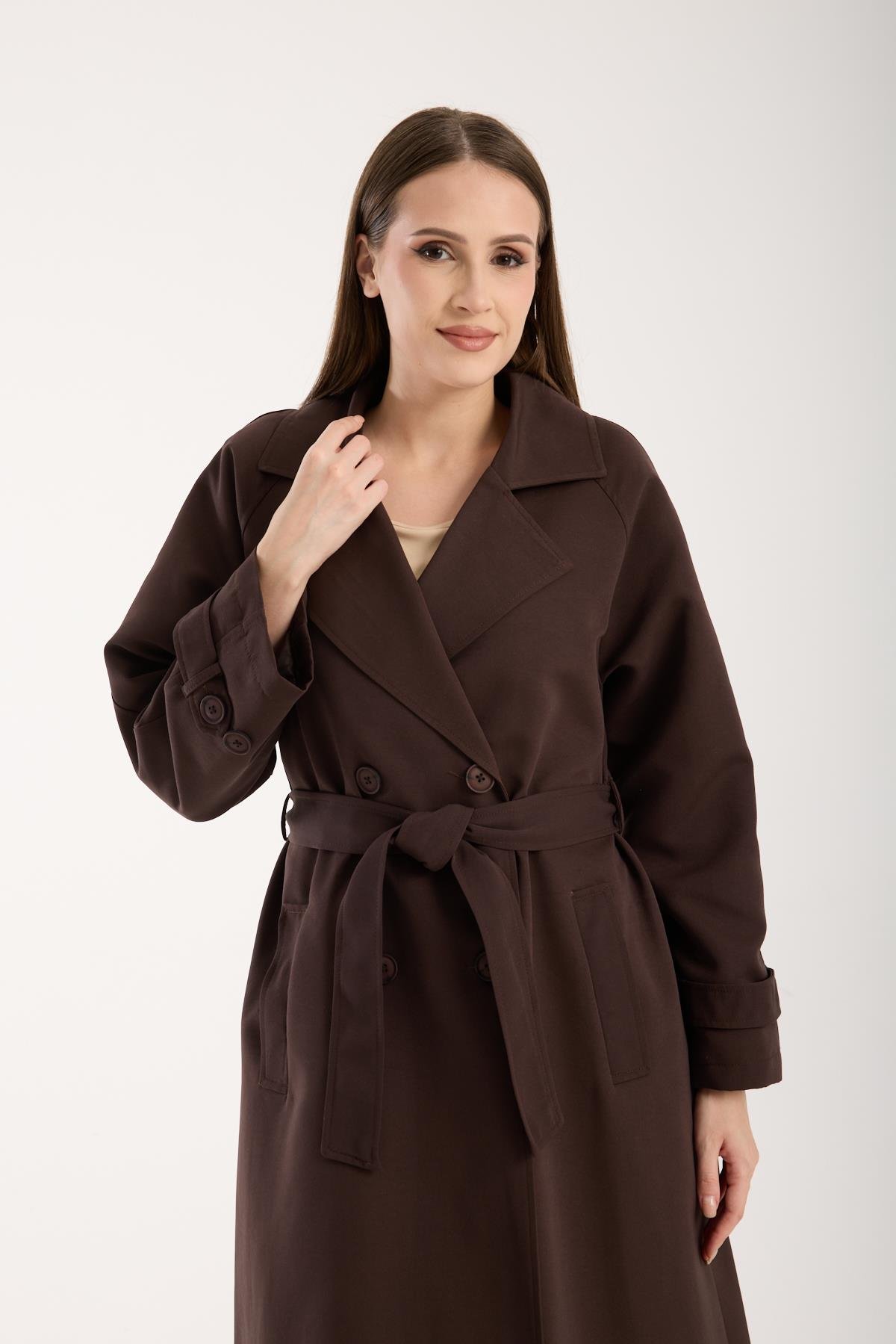 Acı Kahve Oversize Astarlı Trençkot
