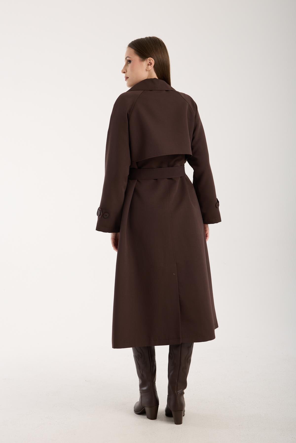 Acı Kahve Oversize Astarlı Trençkot