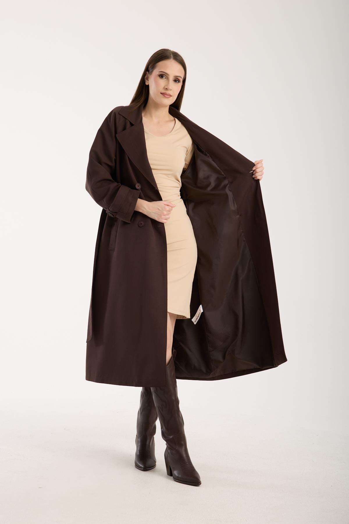 Acı Kahve Oversize Astarlı Trençkot