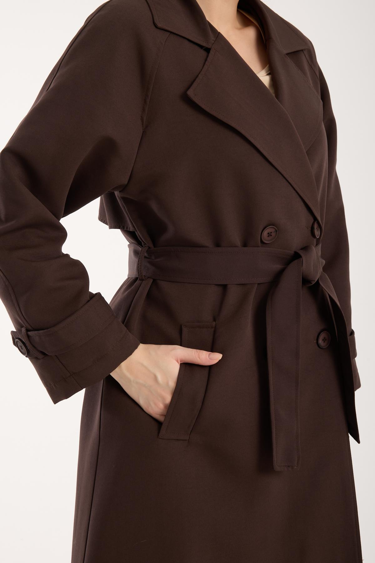 Acı Kahve Oversize Astarlı Trençkot