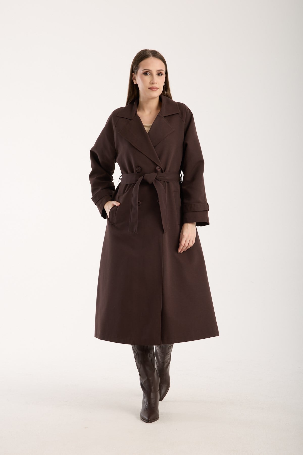 Acı Kahve Oversize Astarlı Trençkot