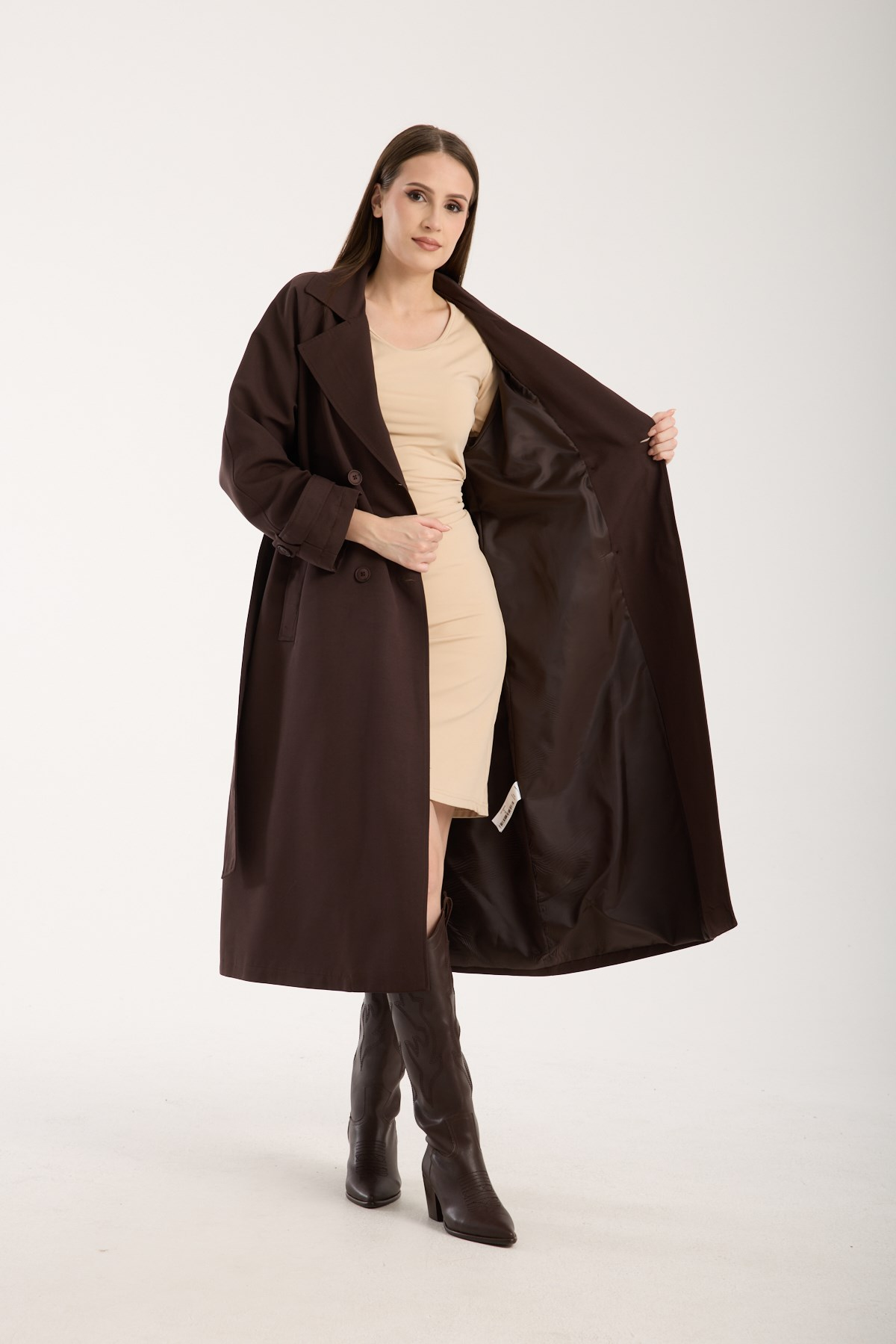 Acı Kahve Oversize Astarlı Trençkot