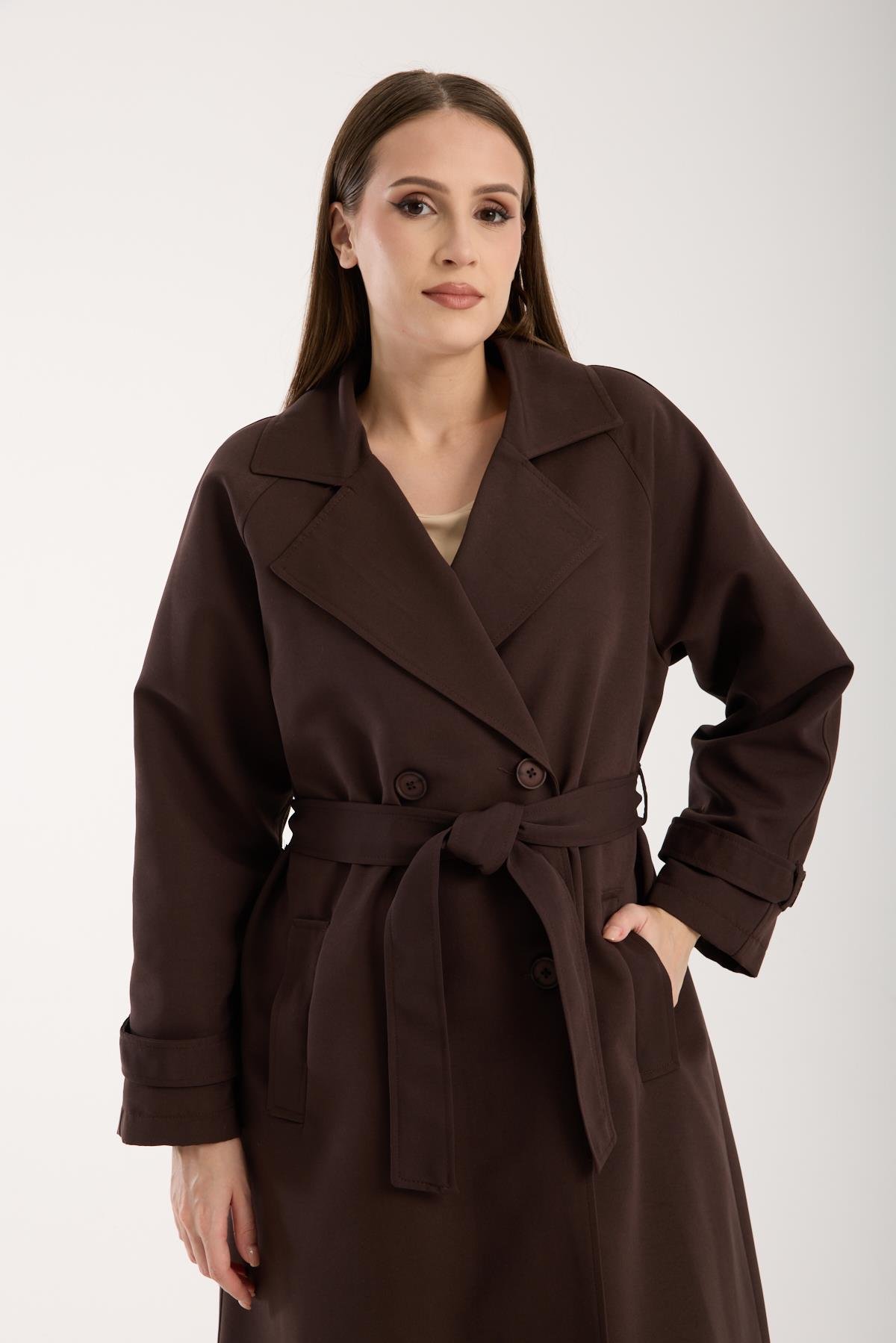 Acı Kahve Oversize Astarlı Trençkot
